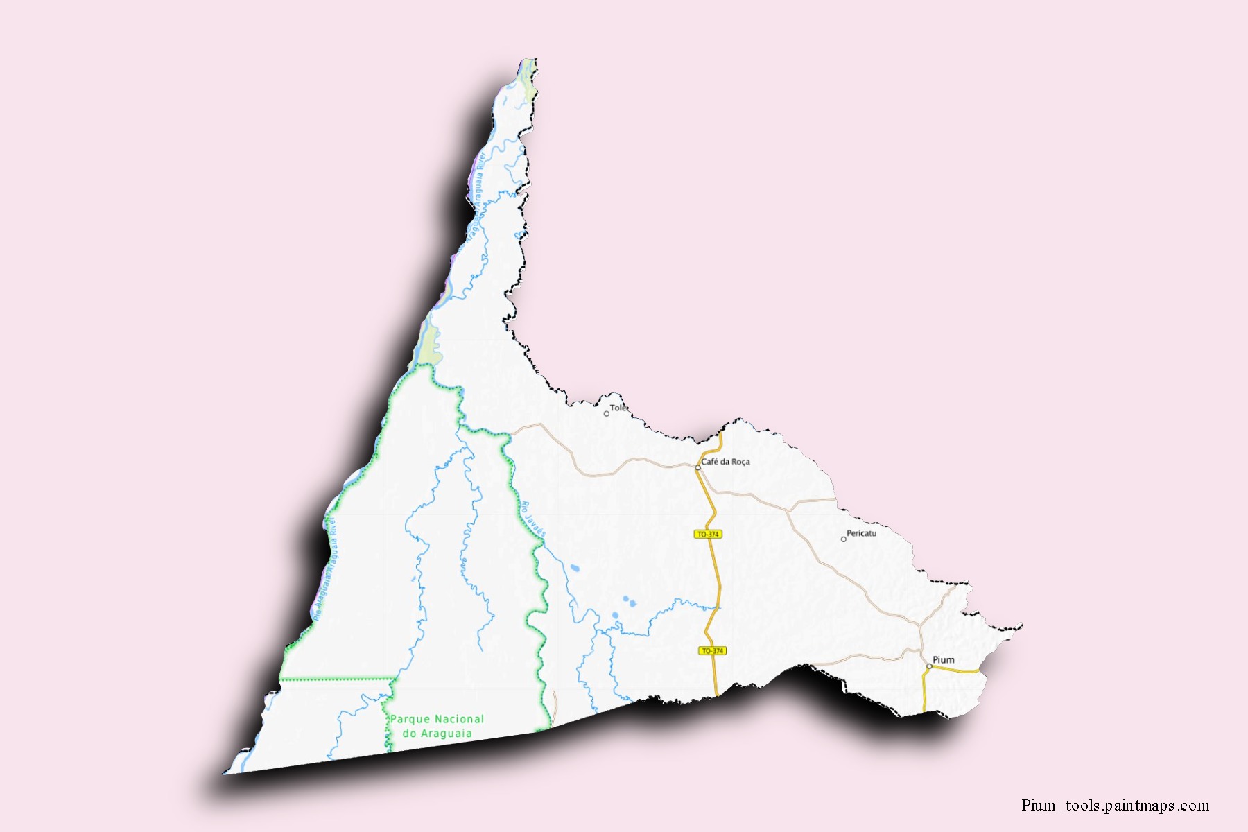 Mapa de barrios y pueblos de Pium con efecto de sombra 3D