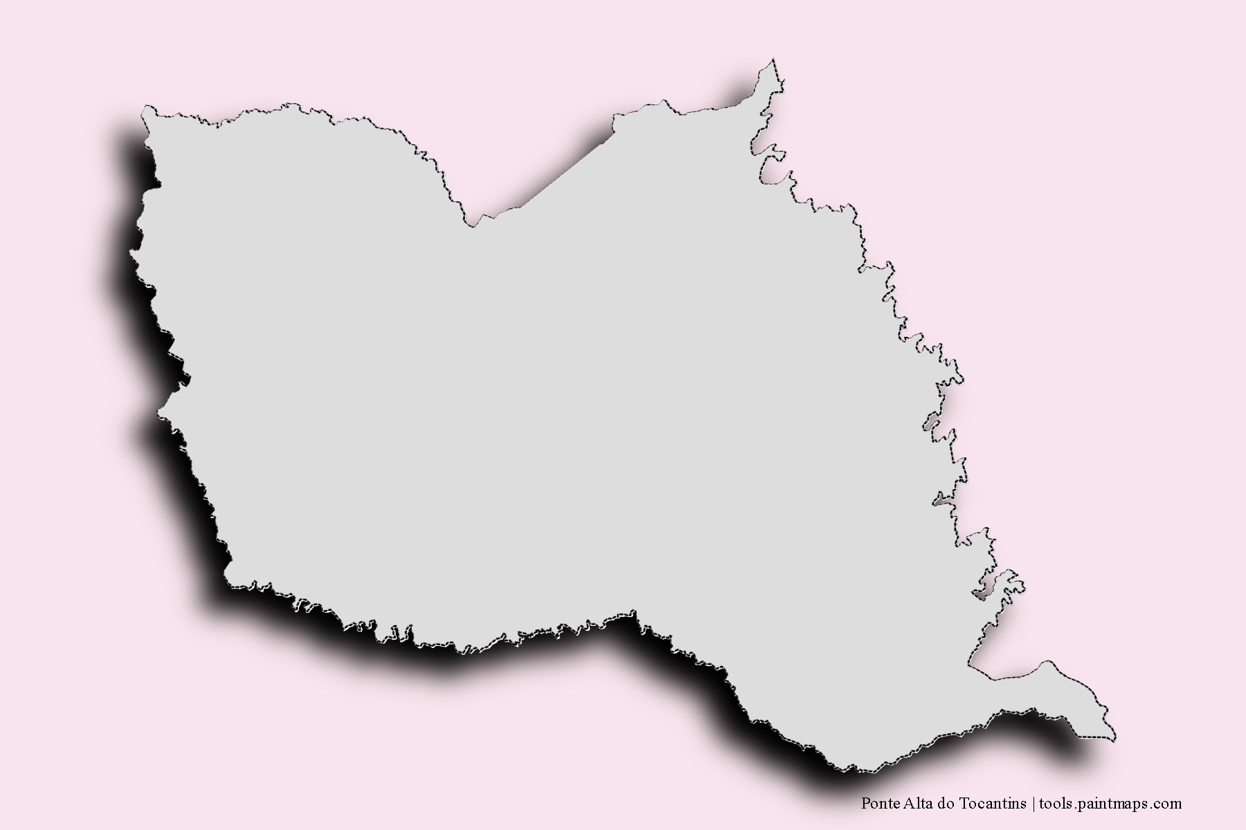 Mapa de barrios y pueblos de Ponte Alta do Tocantins con efecto de sombra 3D