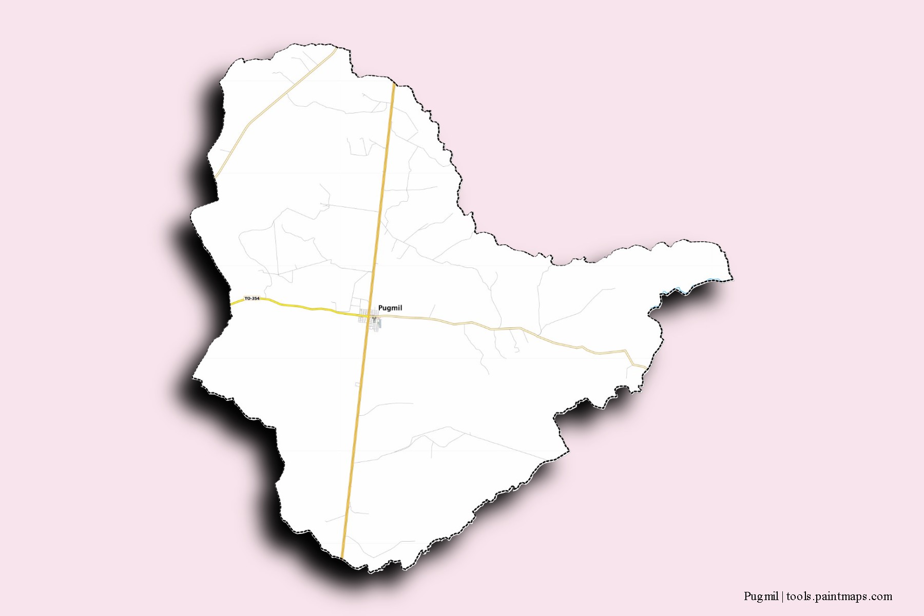 Mapa de barrios y pueblos de Pugmil con efecto de sombra 3D