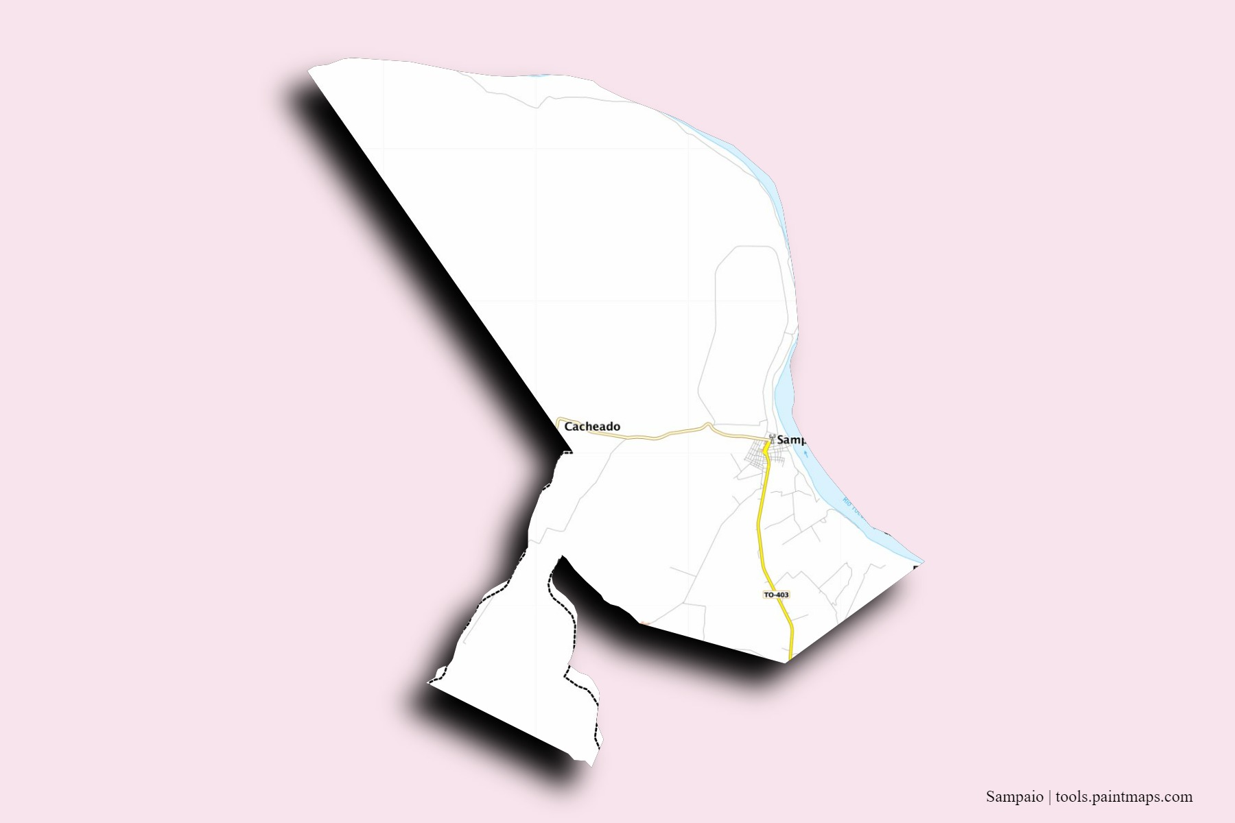 Mapa de barrios y pueblos de Sampaio con efecto de sombra 3D