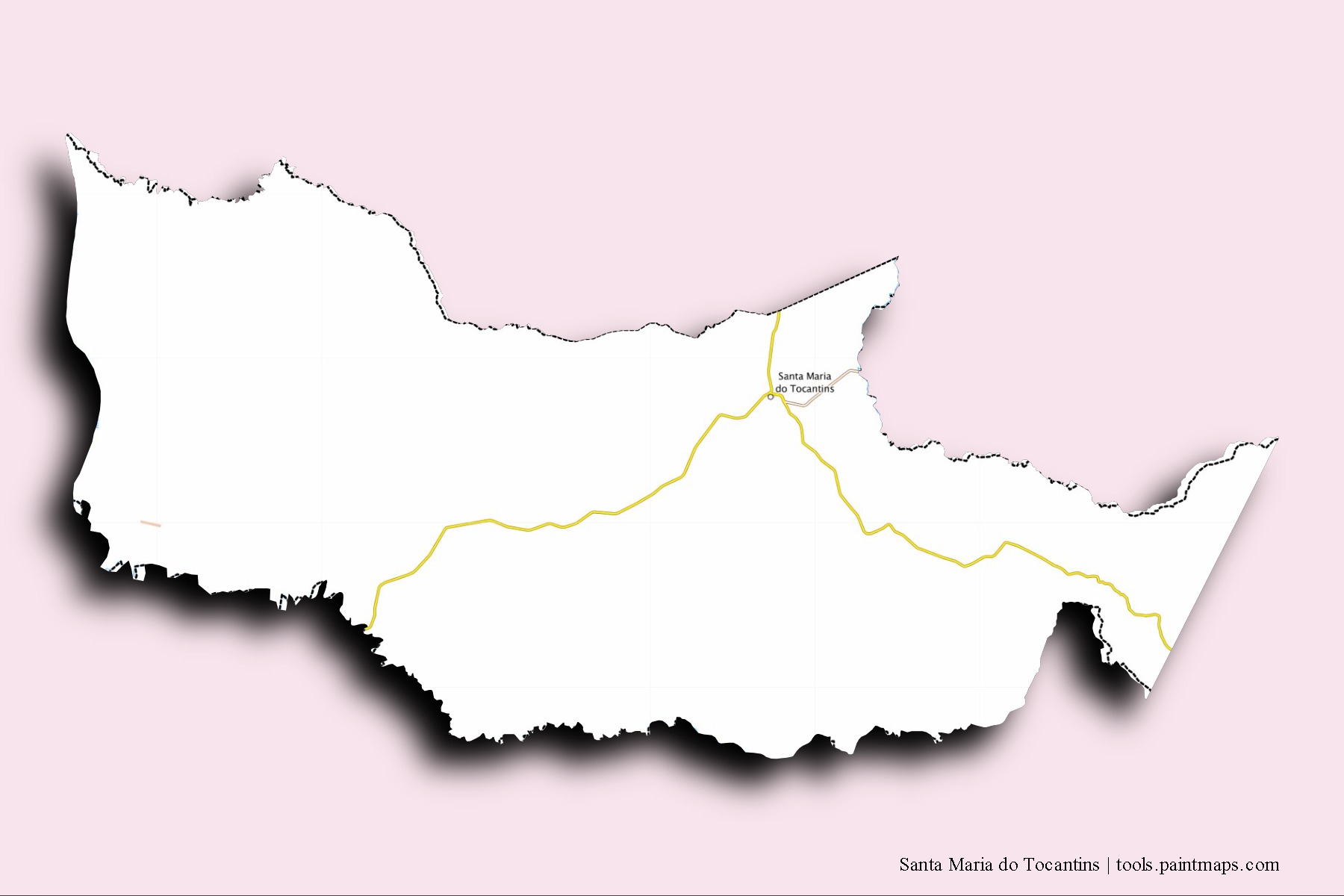 3D gölge efektli Santa Maria do Tocantins mahalleleri ve köyleri haritası