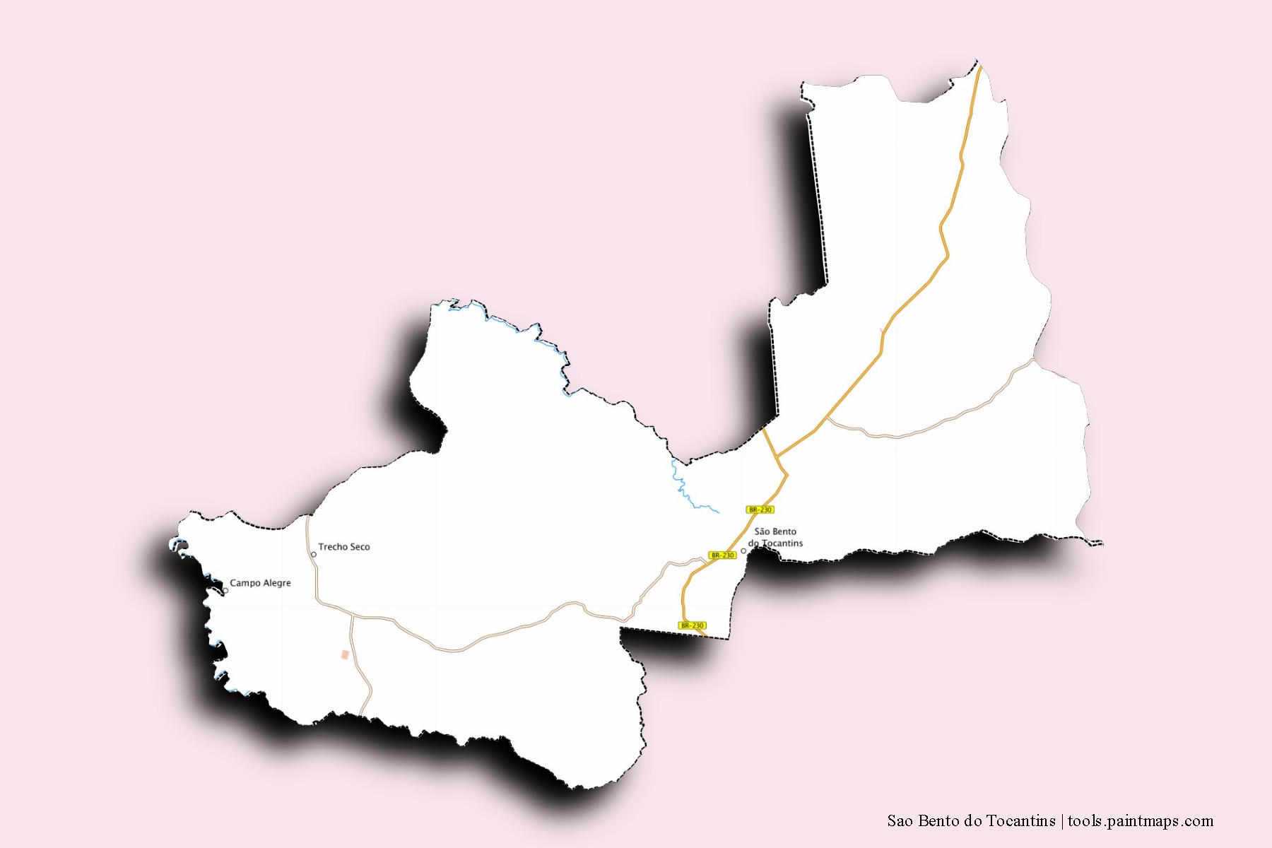 Mapa de barrios y pueblos de Sao Bento do Tocantins con efecto de sombra 3D