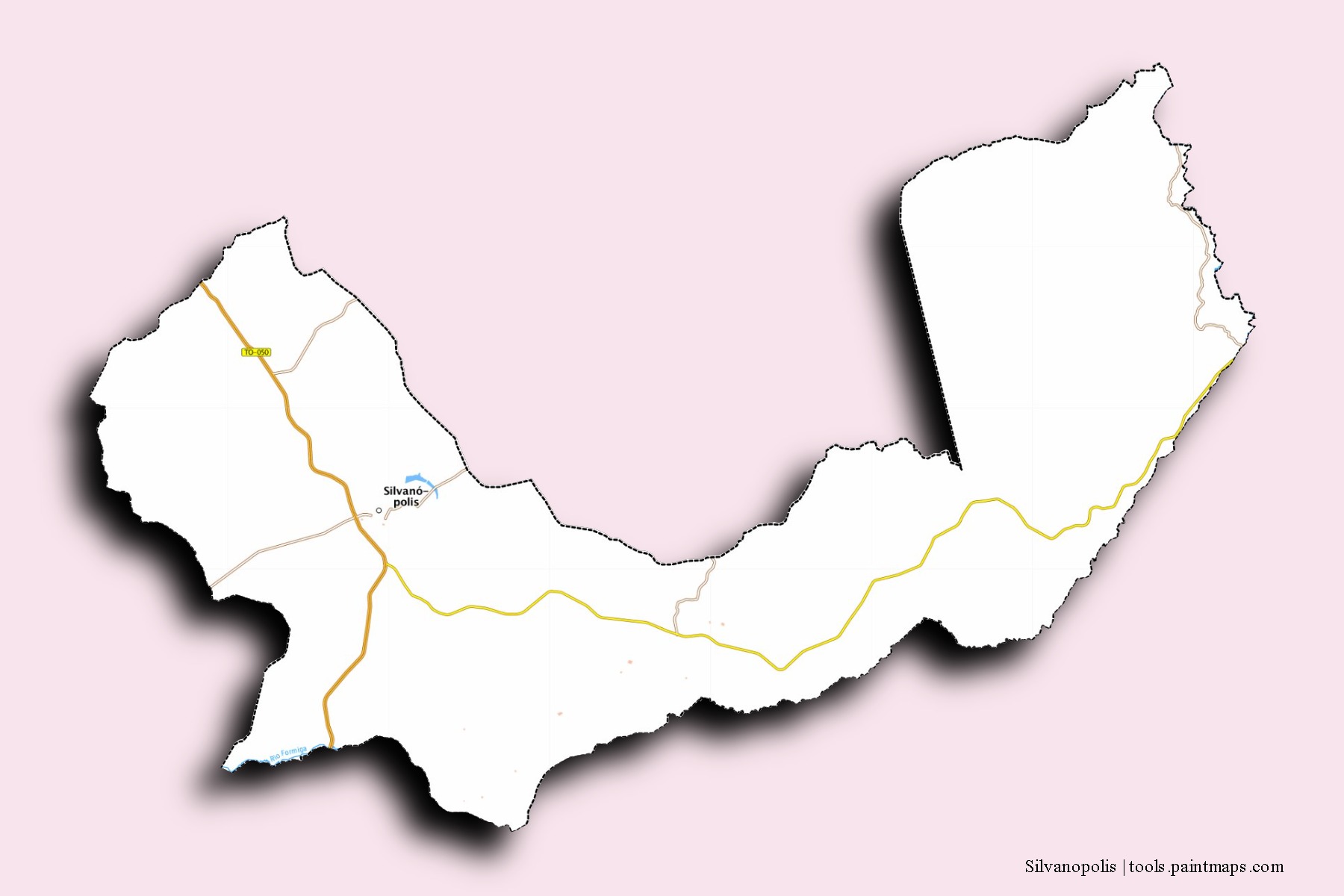 Mapa de barrios y pueblos de Silvanopolis con efecto de sombra 3D