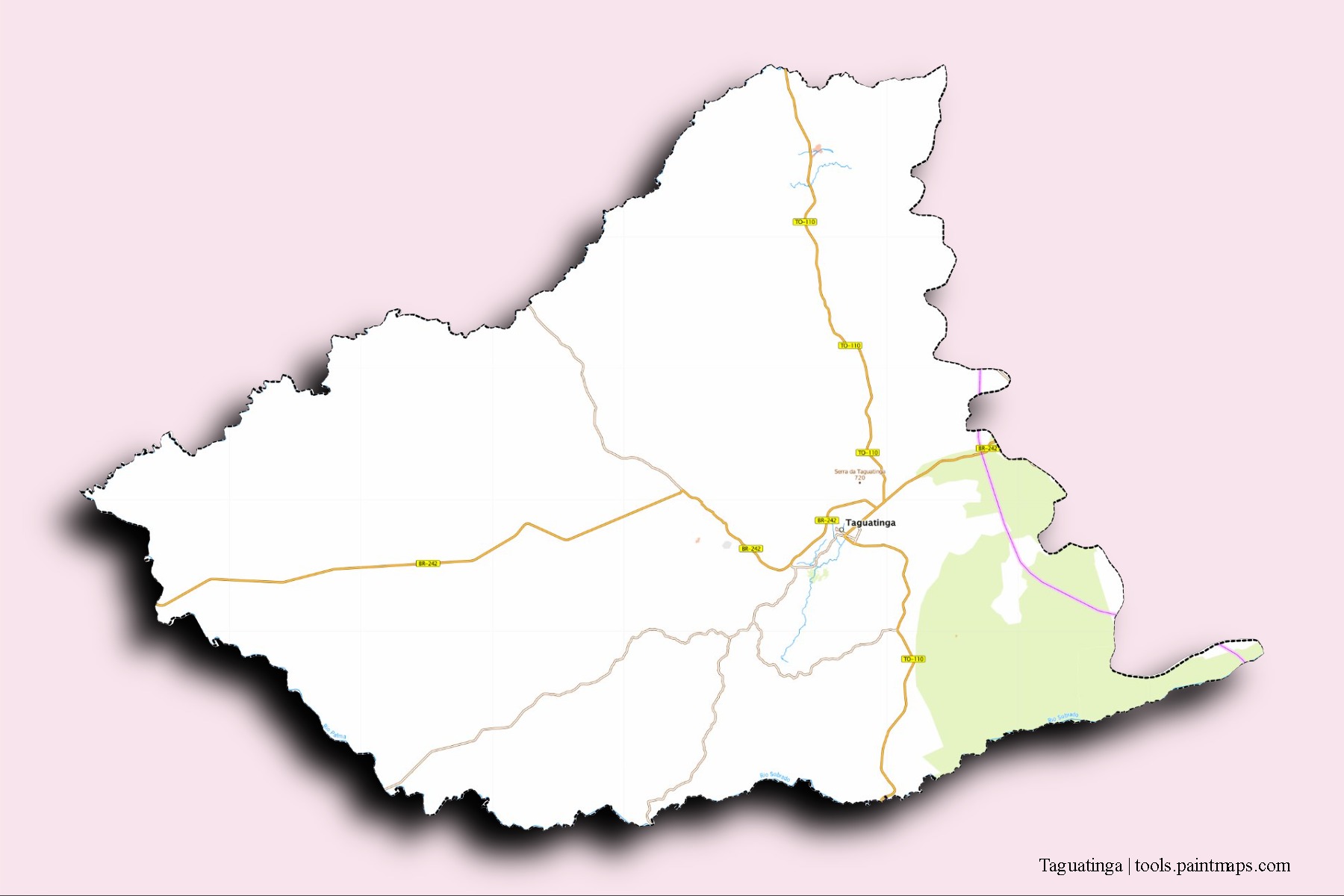 Mapa de barrios y pueblos de Taguatinga con efecto de sombra 3D