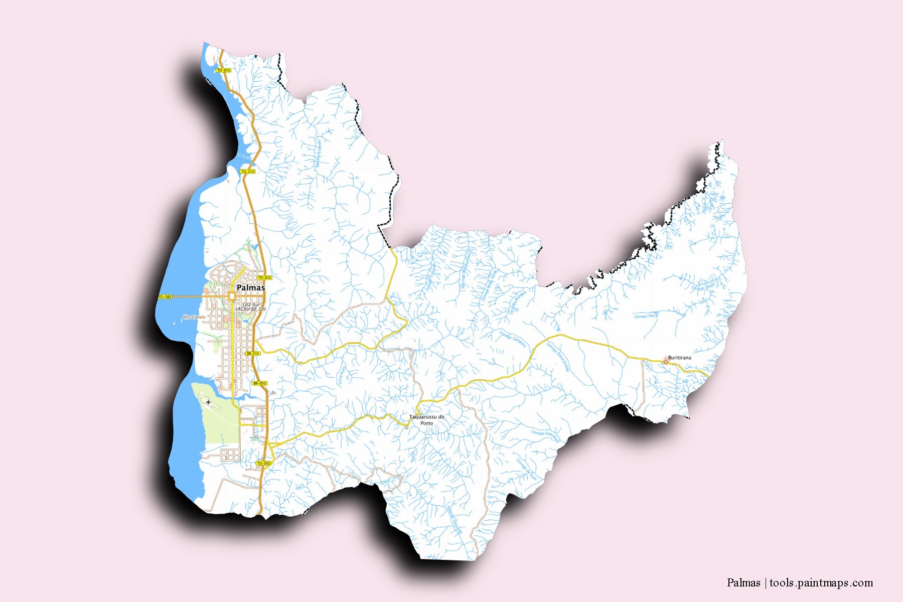 Mapa de barrios y pueblos de Palmas con efecto de sombra 3D