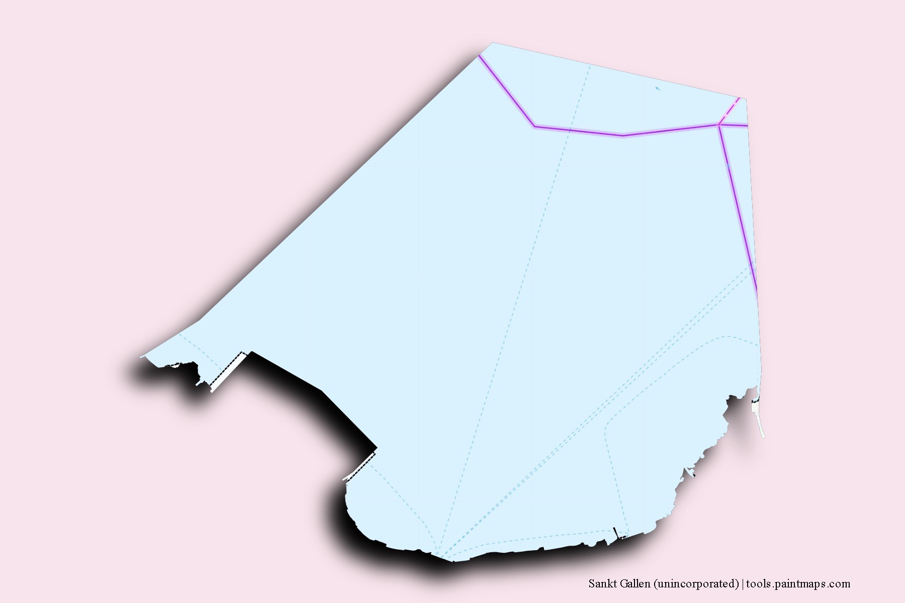 Mapa de barrios y pueblos de Sankt Gallen (unincorporated) con efecto de sombra 3D