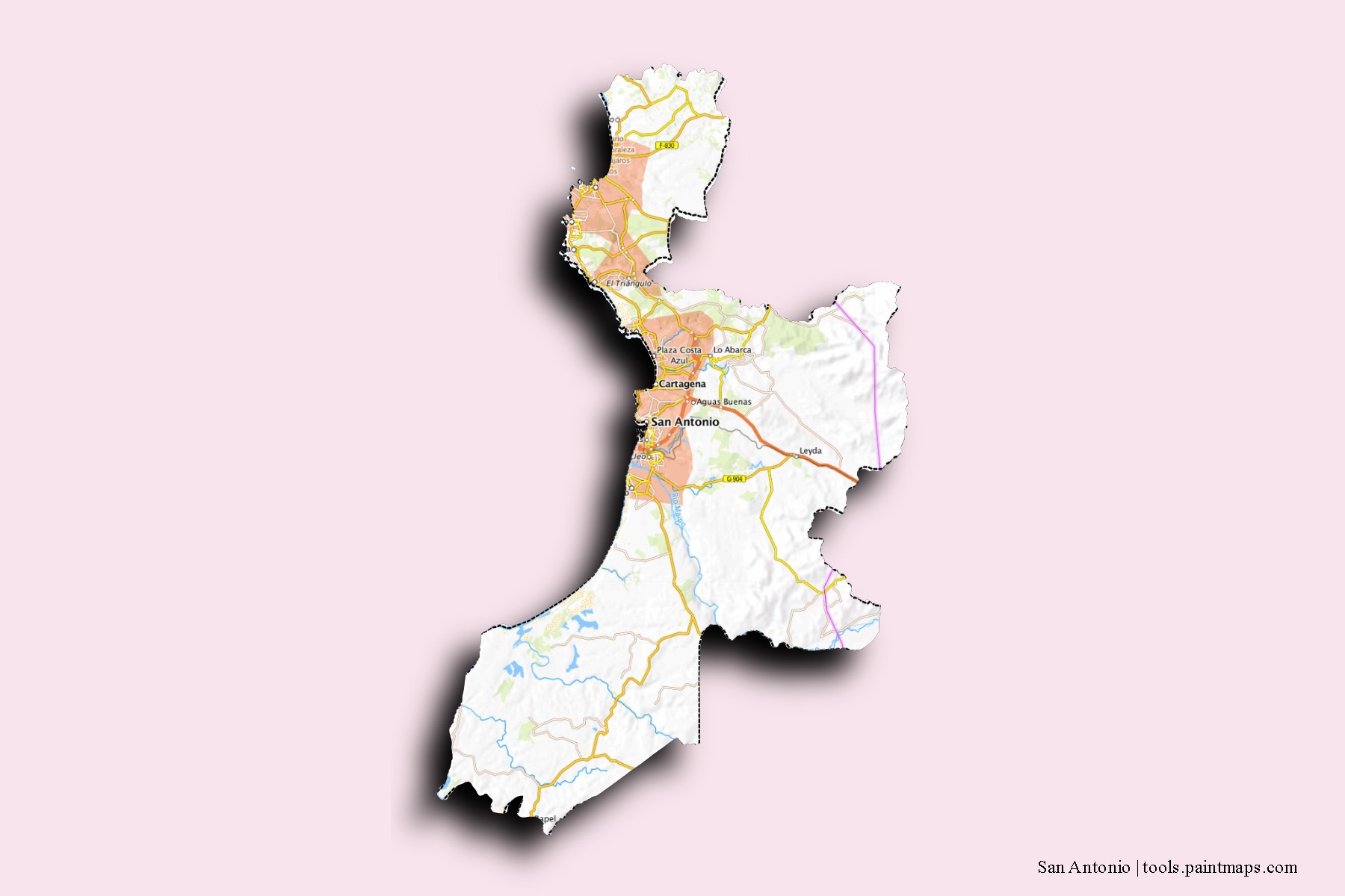 San Antonio neighborhoods and villages map with 3D shadow effect