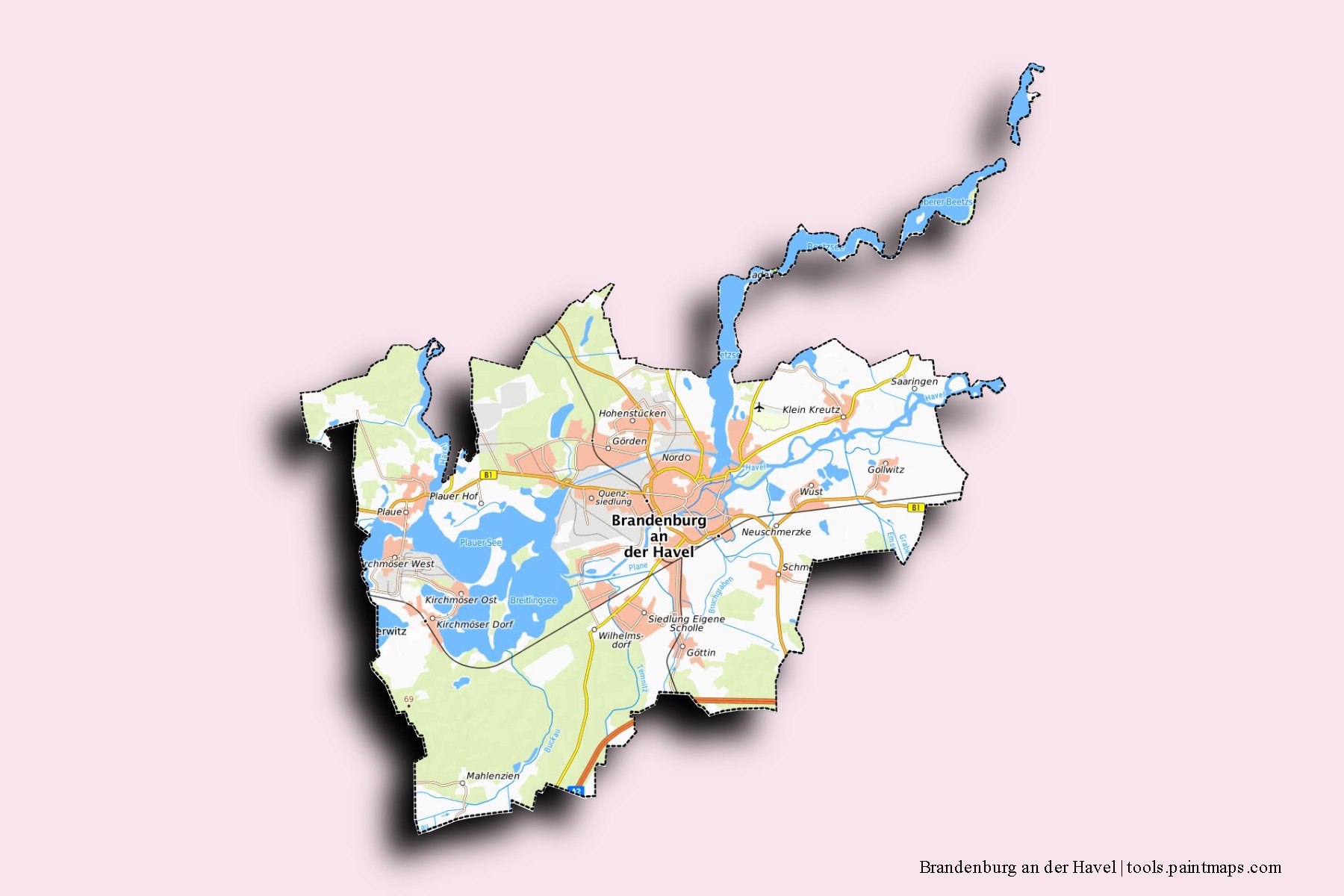 Brandenburg an der Havel neighborhoods and villages map with 3D shadow effect