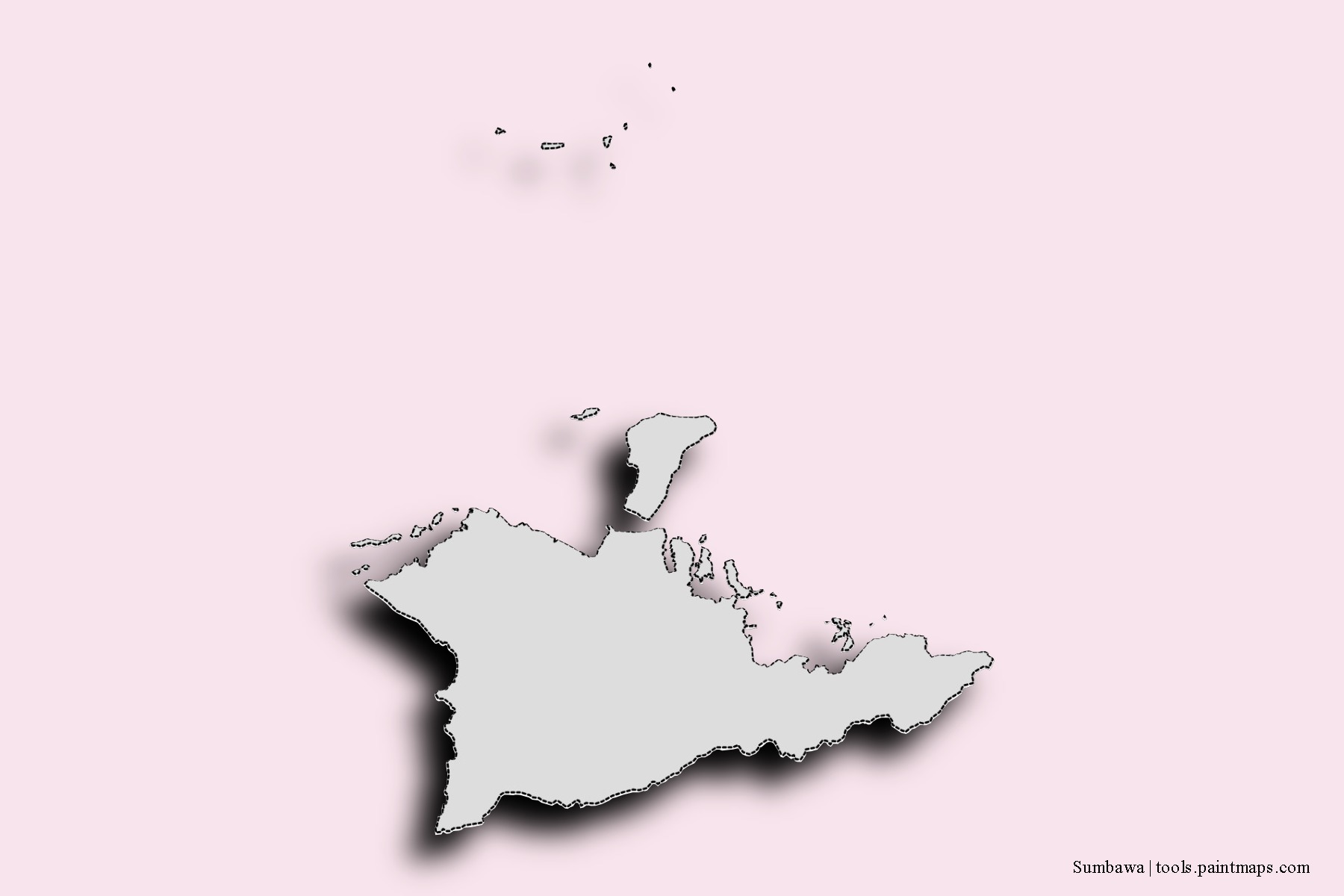 Mapa de barrios y pueblos de Sumbawa con efecto de sombra 3D