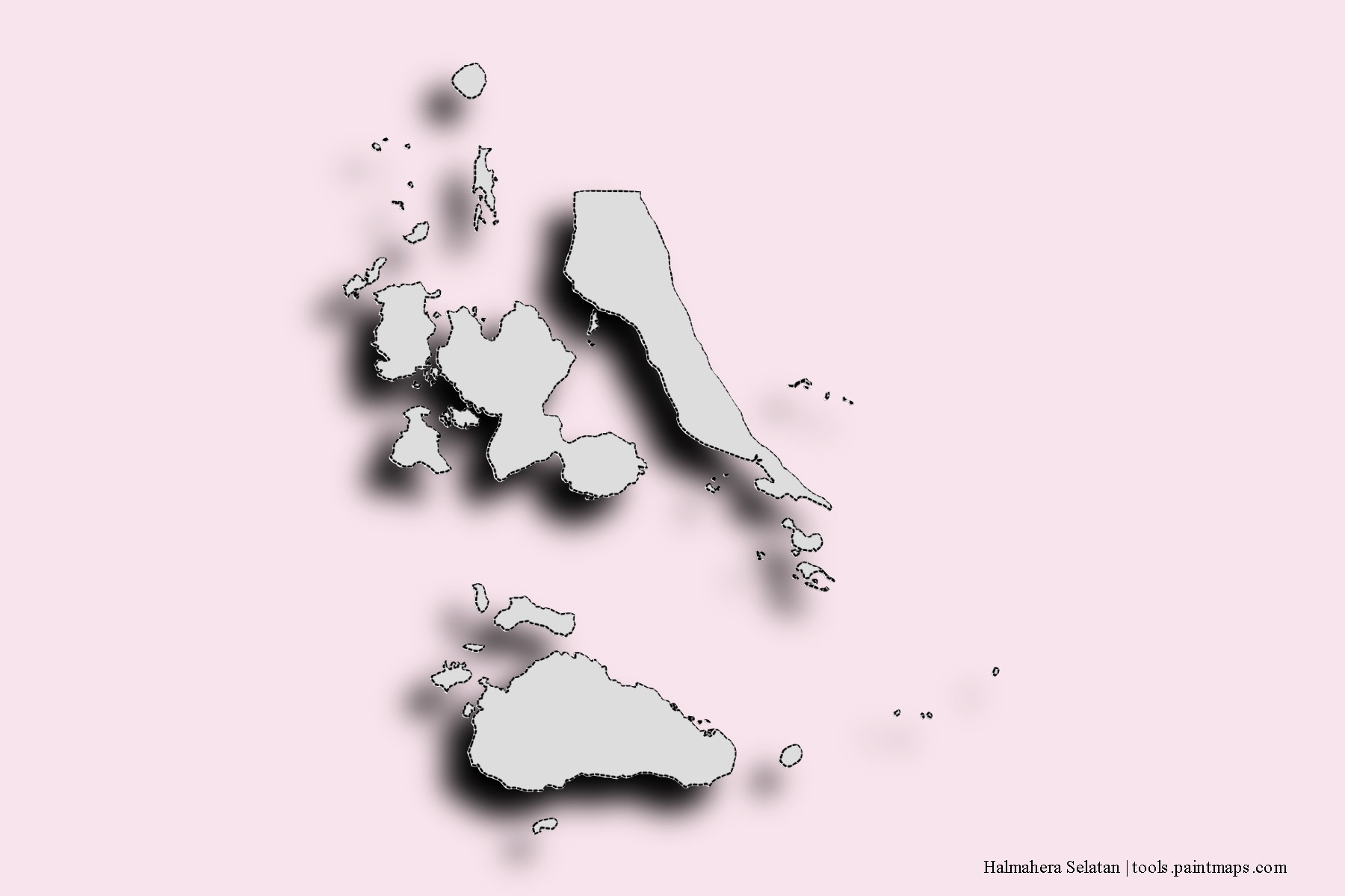 Halmahera Selatan neighborhoods and villages map with 3D shadow effect