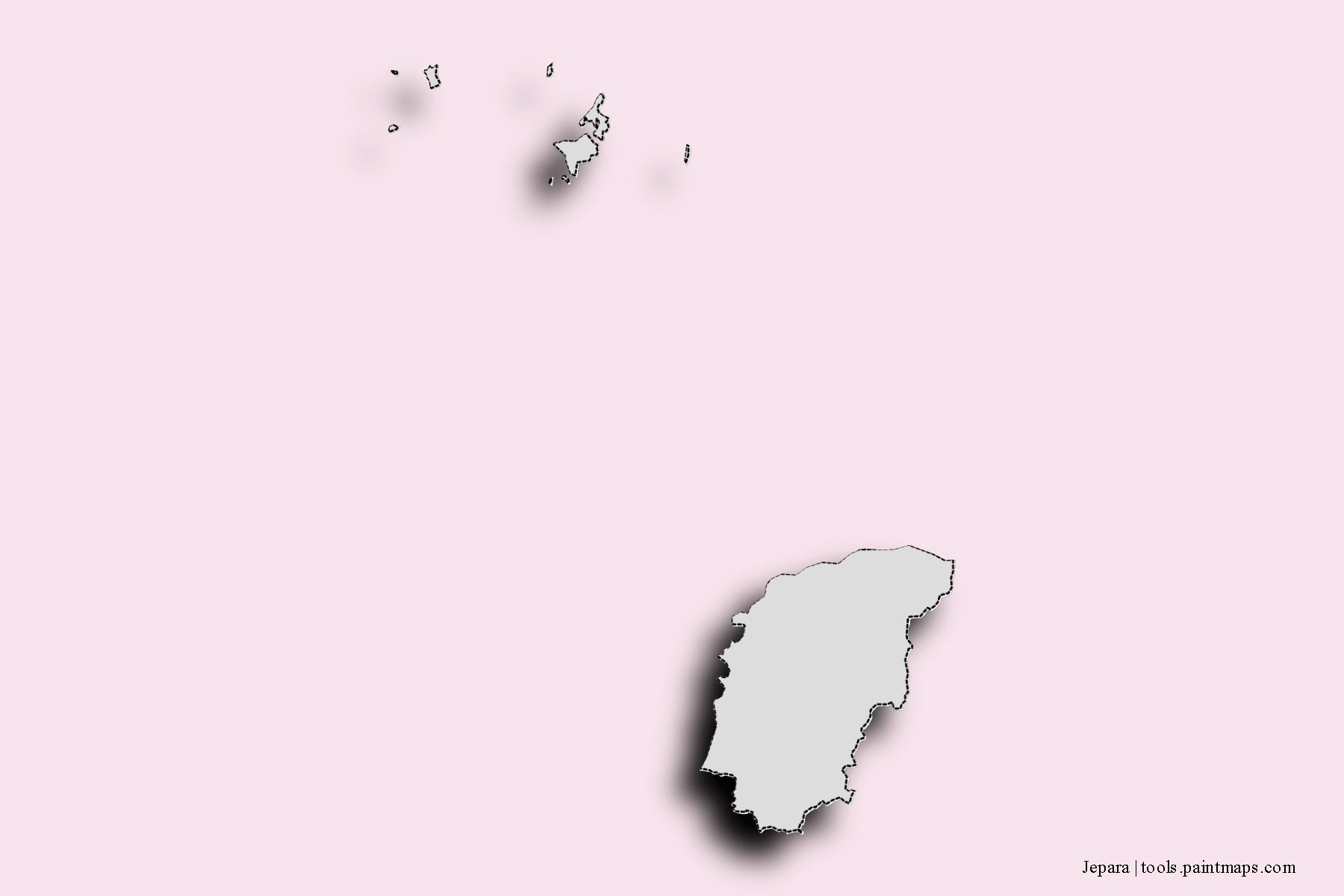 Mapa de barrios y pueblos de Jepara con efecto de sombra 3D