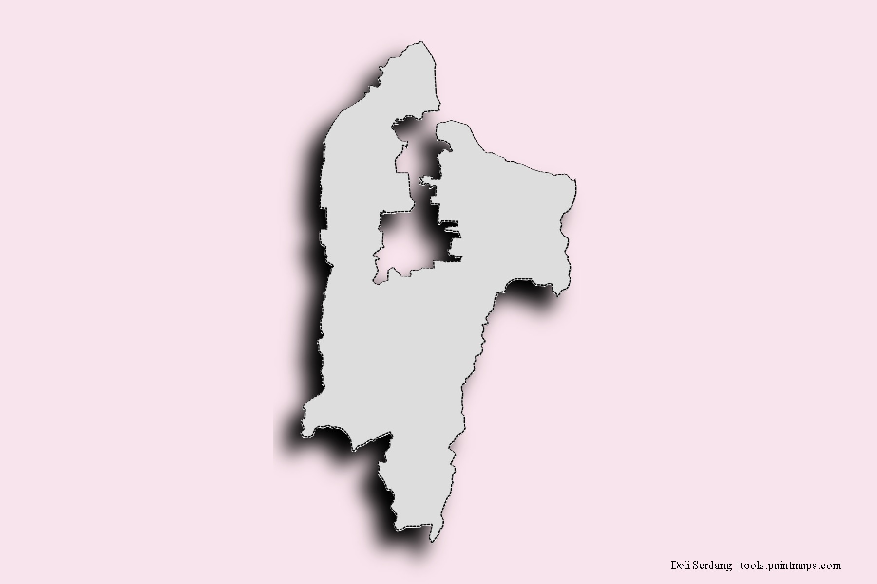 Mapa de barrios y pueblos de Deli Serdang con efecto de sombra 3D