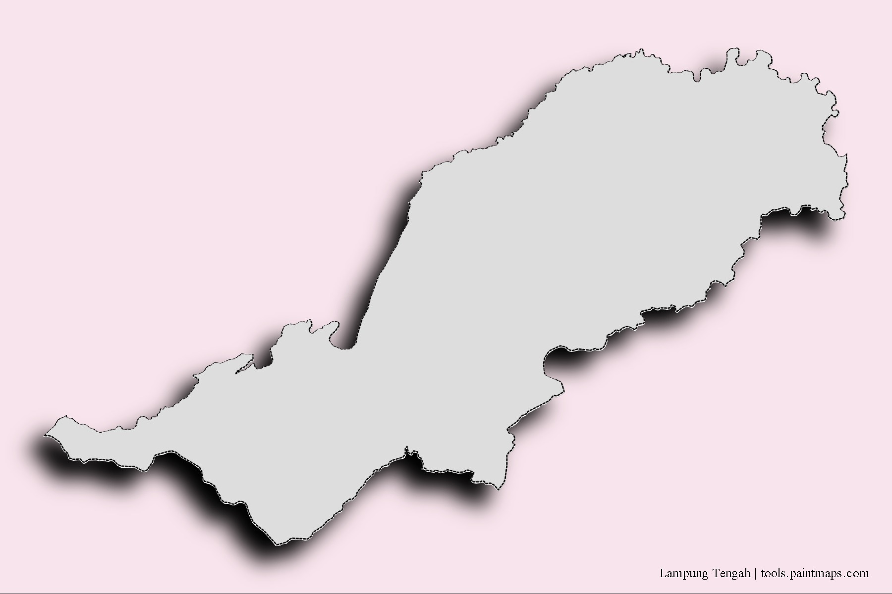 Mapa de barrios y pueblos de Lampung Tengah con efecto de sombra 3D