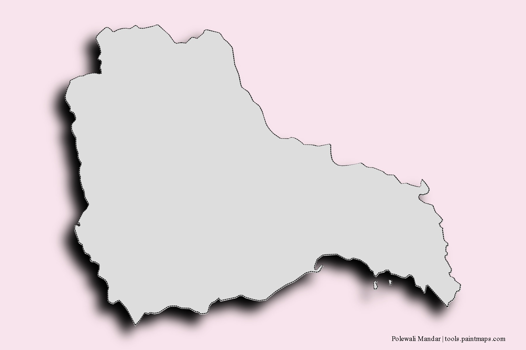 Mapa de barrios y pueblos de Polewali Mandar con efecto de sombra 3D