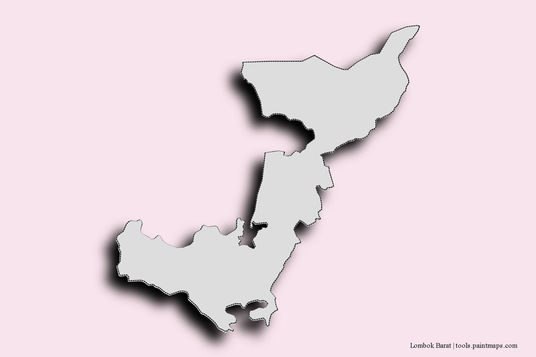 Mapa de barrios y pueblos de Lombok Barat con efecto de sombra 3D