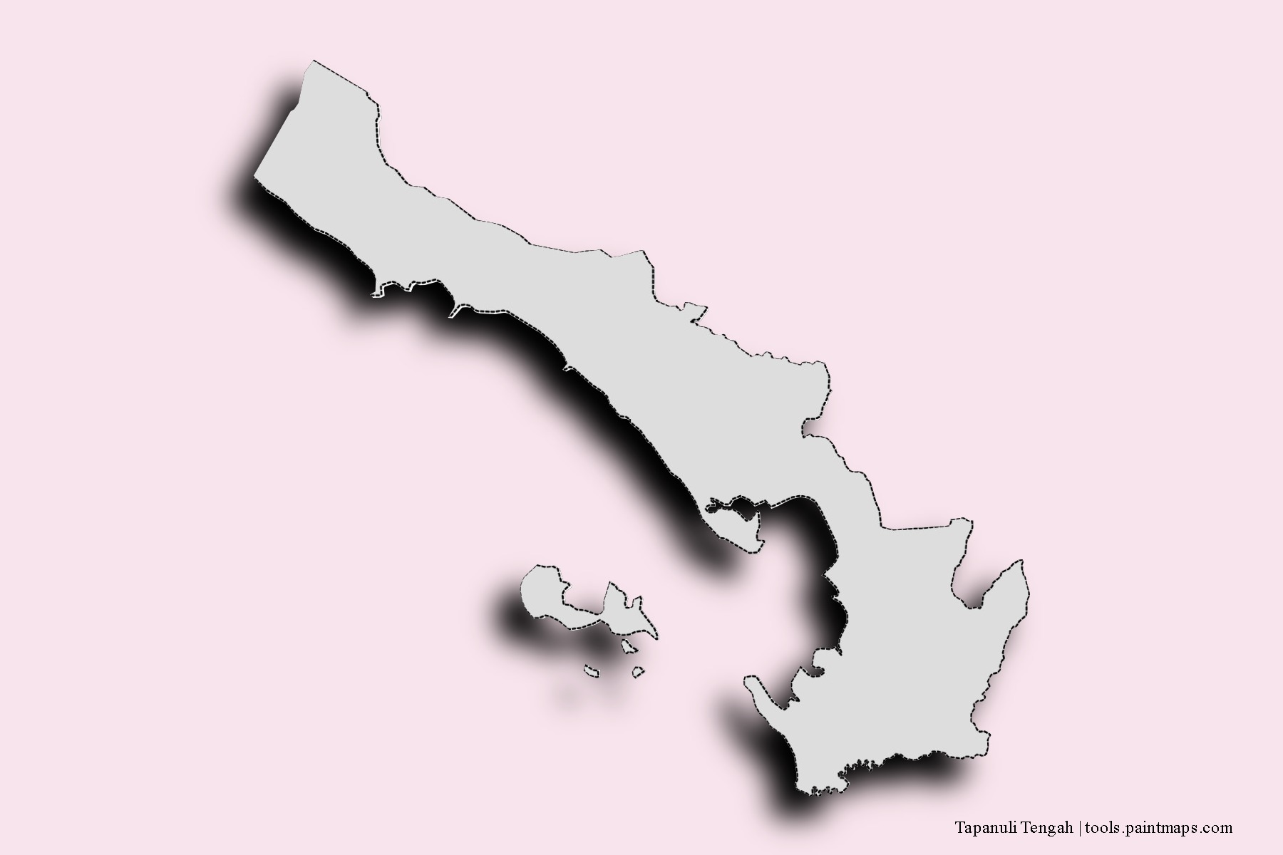 Mapa de barrios y pueblos de Tapanuli Tengah con efecto de sombra 3D