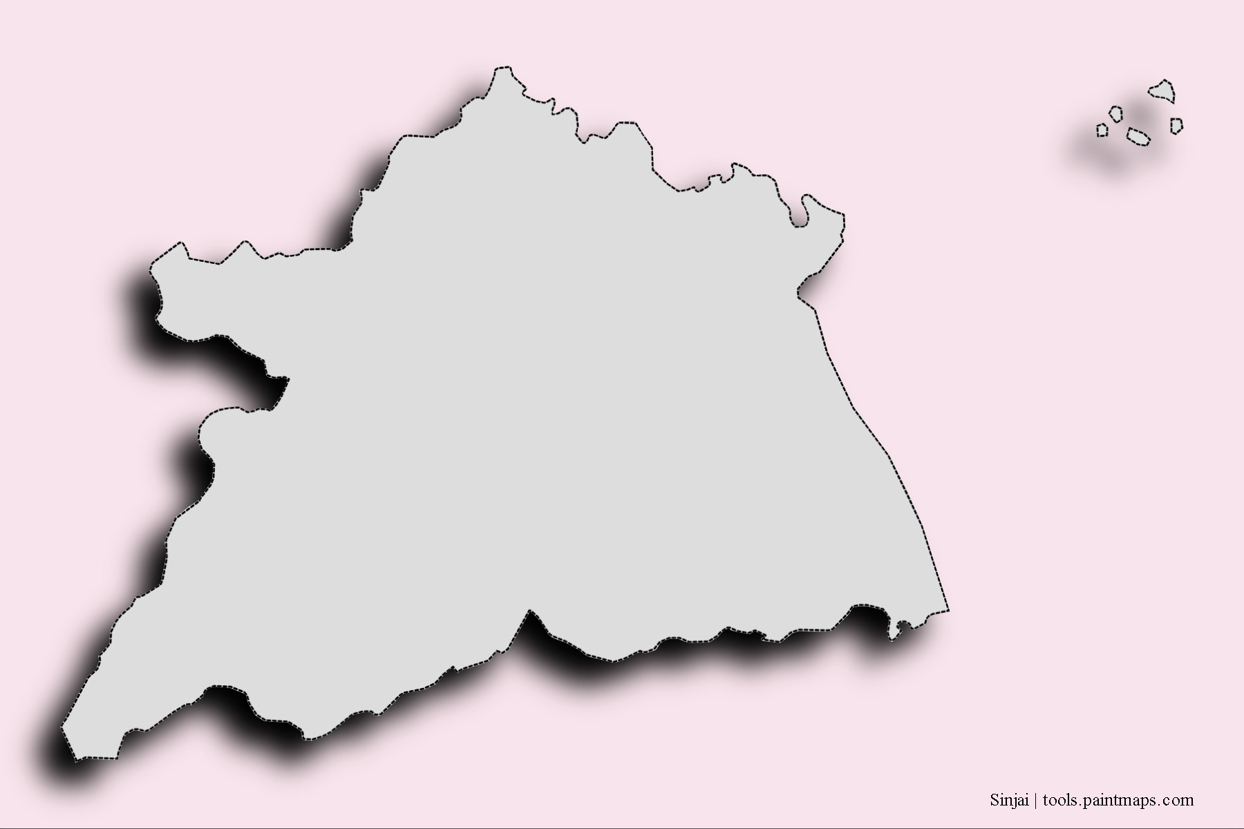 Mapa de barrios y pueblos de Sinjai con efecto de sombra 3D