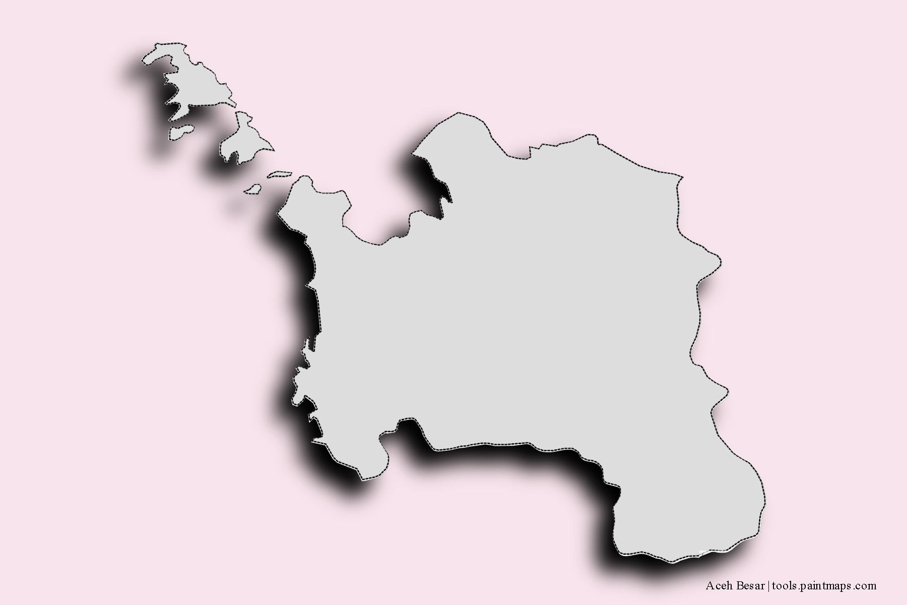 Mapa de barrios y pueblos de Aceh Besar con efecto de sombra 3D