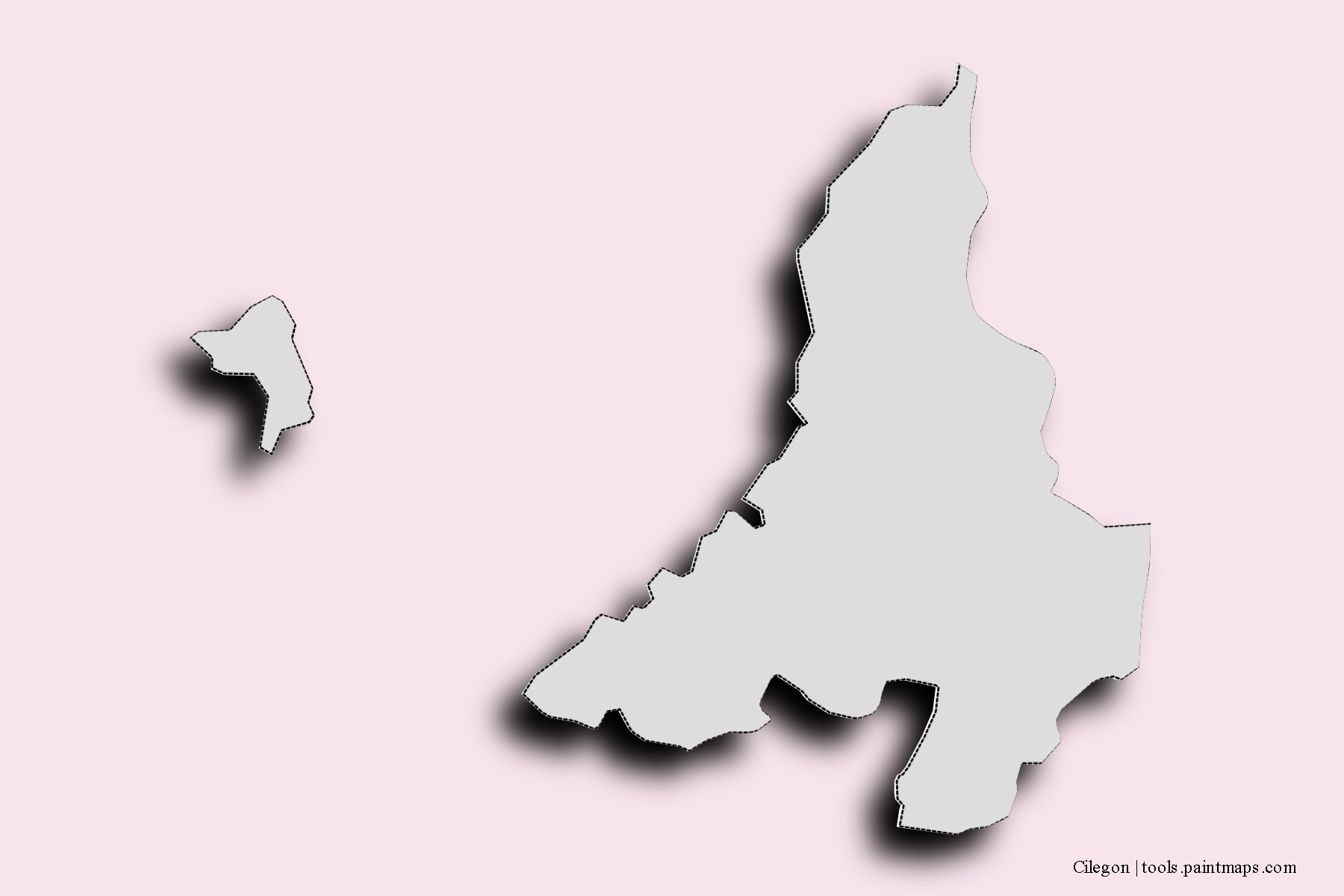 Mapa de barrios y pueblos de Cilegon con efecto de sombra 3D