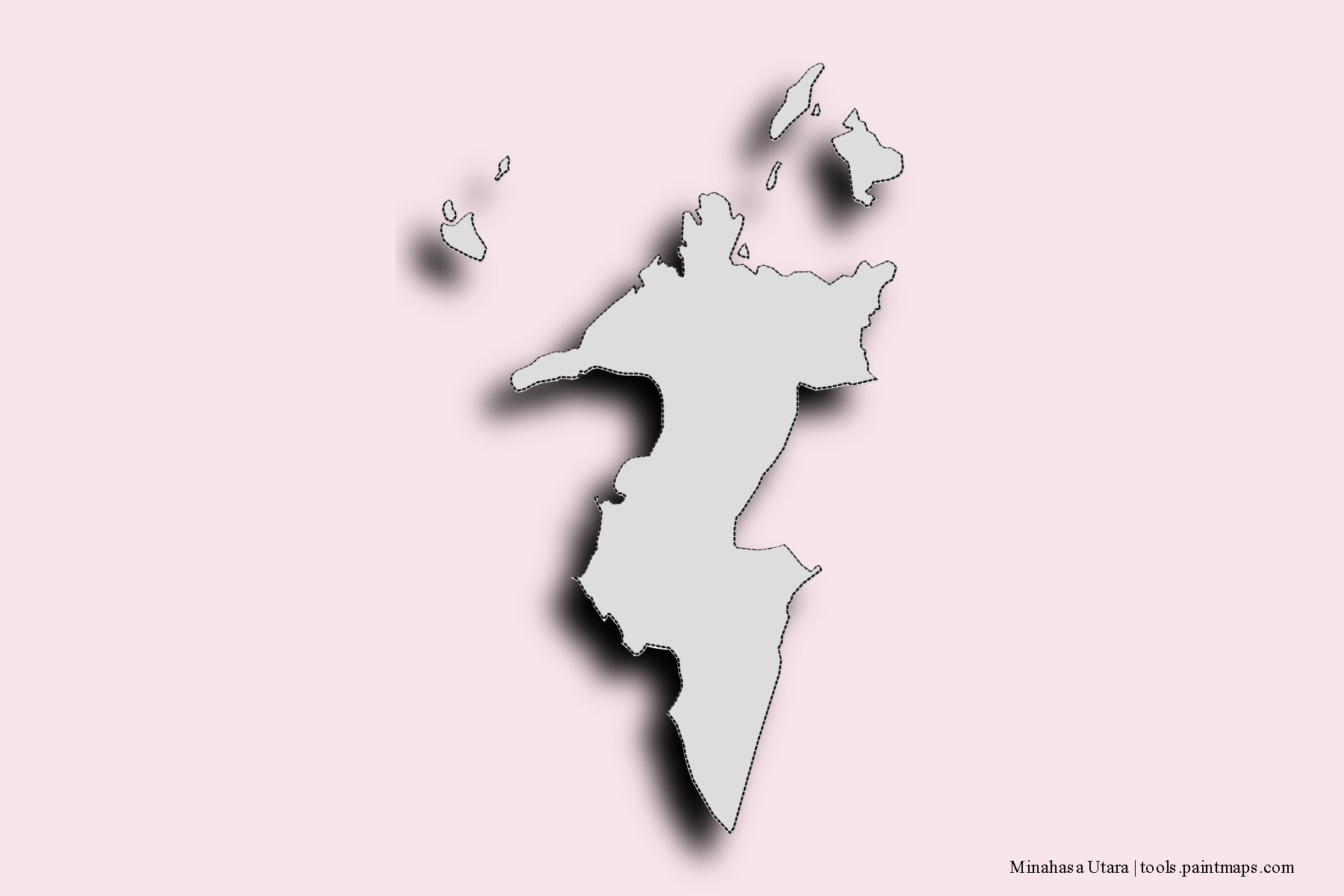 Minahasa Utara neighborhoods and villages map with 3D shadow effect