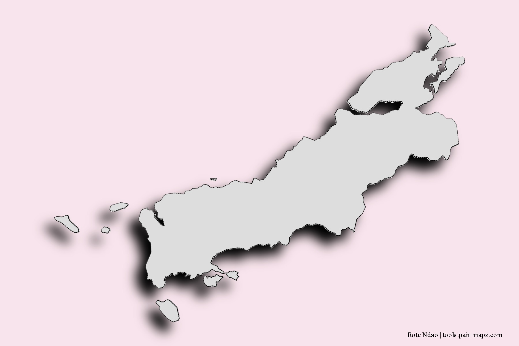 Mapa de barrios y pueblos de Rote Ndao con efecto de sombra 3D