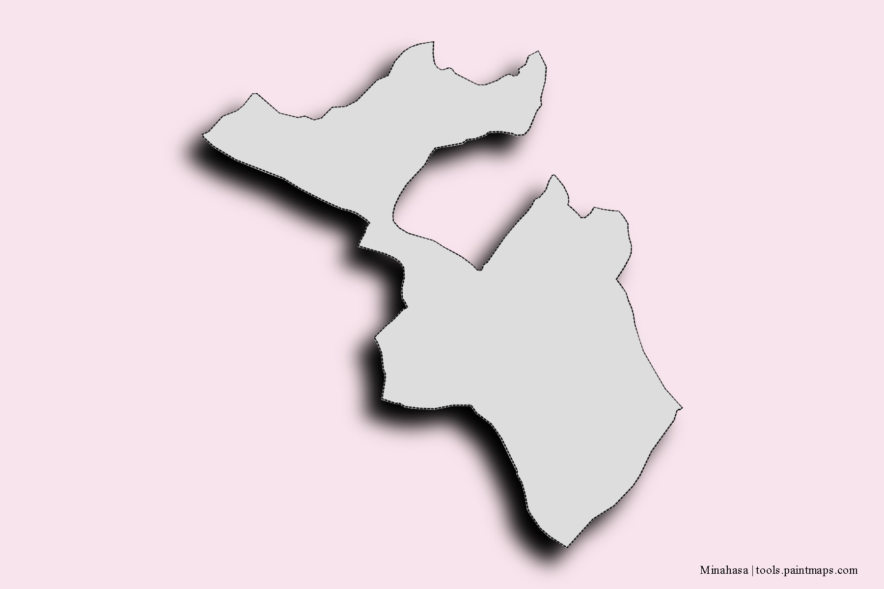 Mapa de barrios y pueblos de Minahasa con efecto de sombra 3D