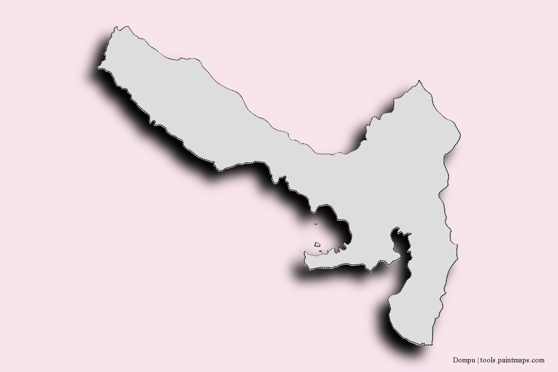 Mapa de barrios y pueblos de Dompu con efecto de sombra 3D