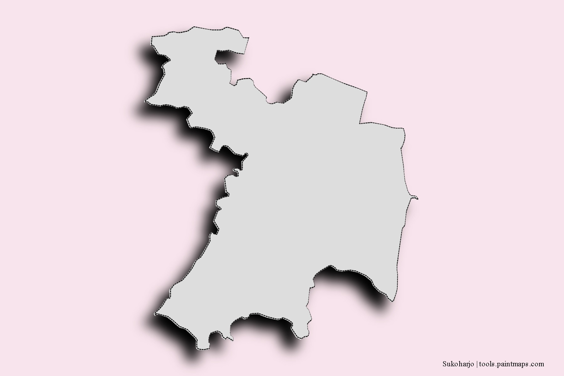 Mapa de barrios y pueblos de Sukoharjo con efecto de sombra 3D