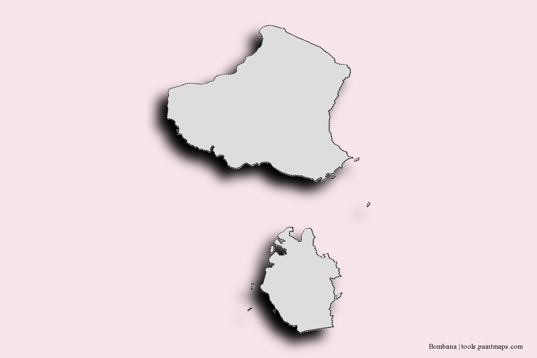 Mapa de barrios y pueblos de Bombana con efecto de sombra 3D