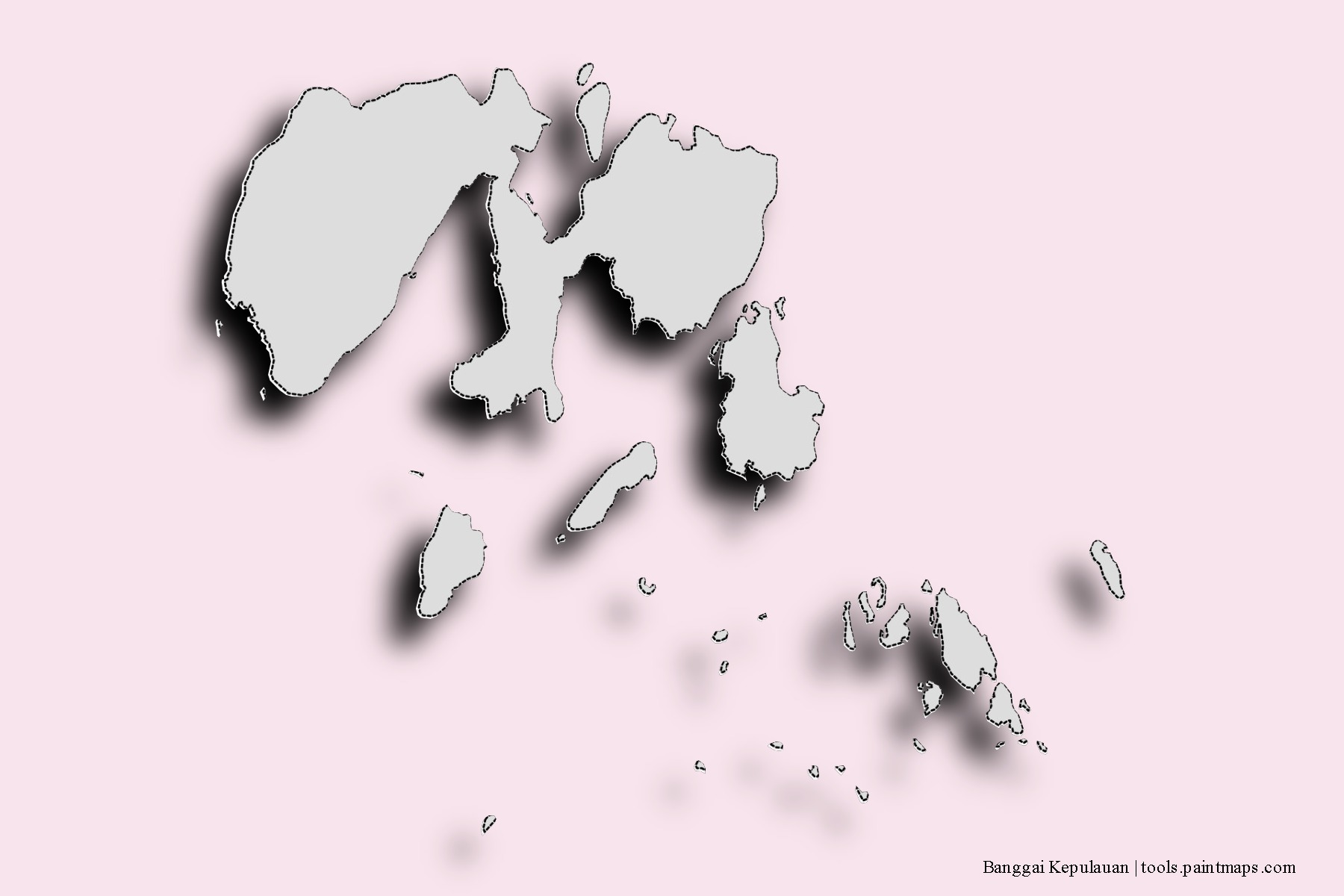 3D gölge efektli Banggai Adaları mahalleleri ve köyleri haritası