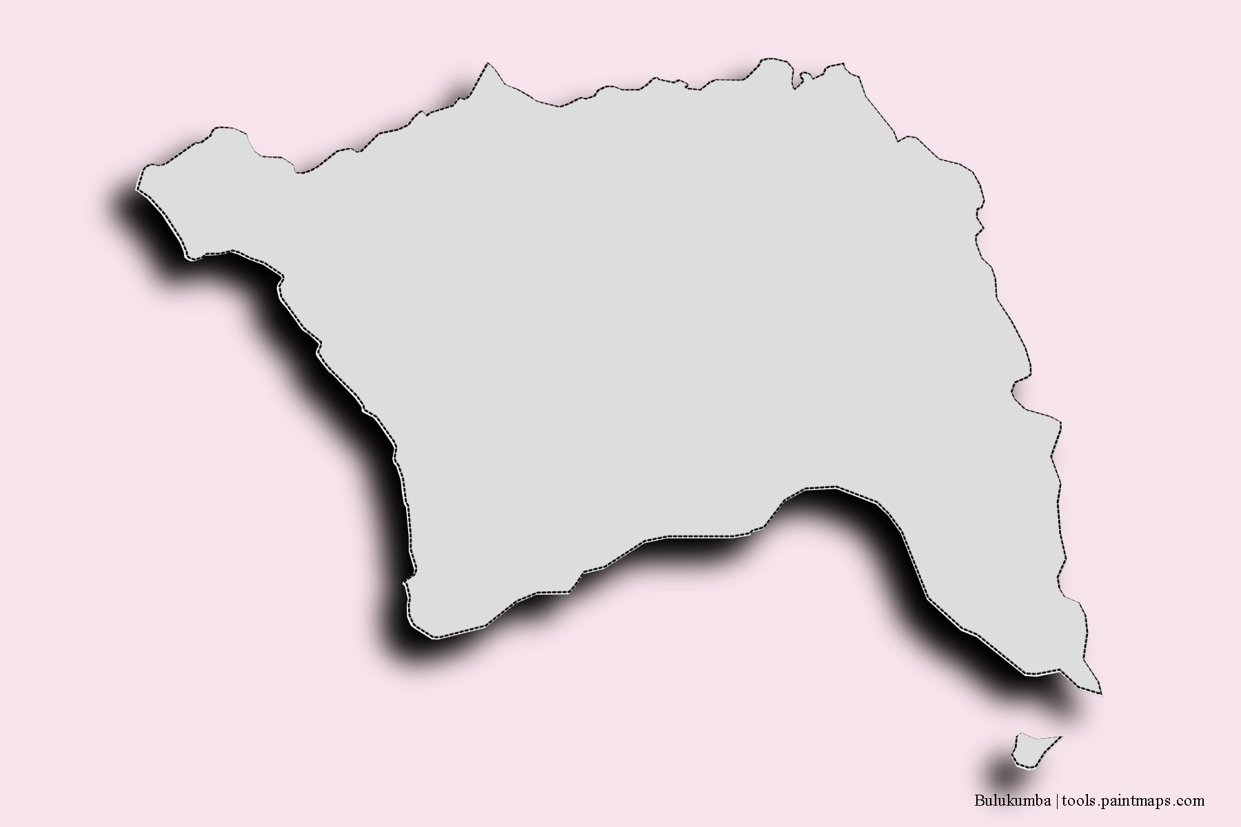 Mapa de barrios y pueblos de Bulukumba con efecto de sombra 3D