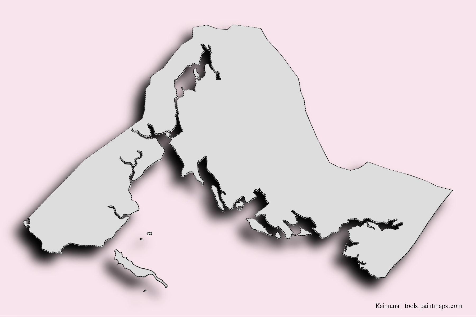 Kaimana neighborhoods and villages map with 3D shadow effect