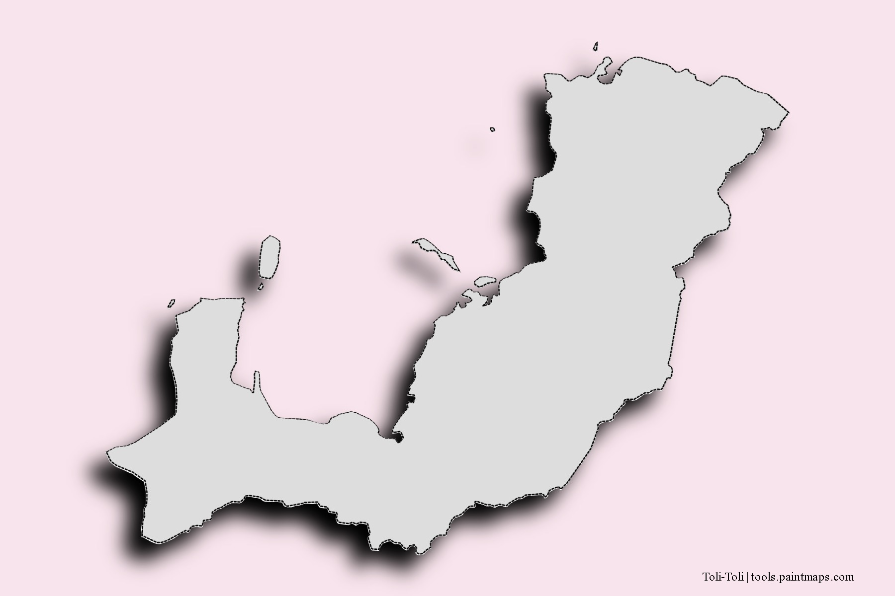 Mapa de barrios y pueblos de Toli-Toli con efecto de sombra 3D