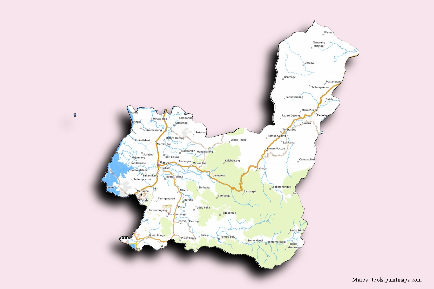 Mapa de barrios y pueblos de Maros con efecto de sombra 3D