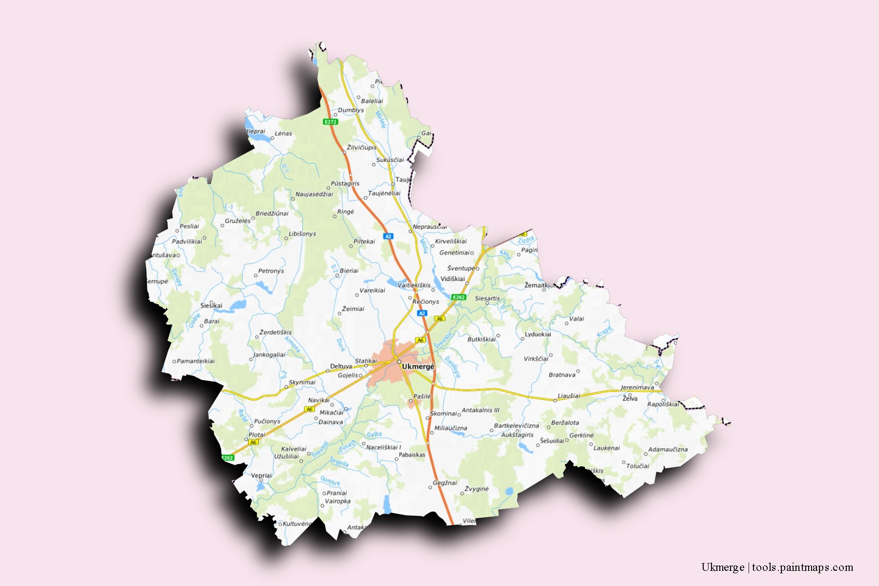 Ukmerge neighborhoods and villages map with 3D shadow effect