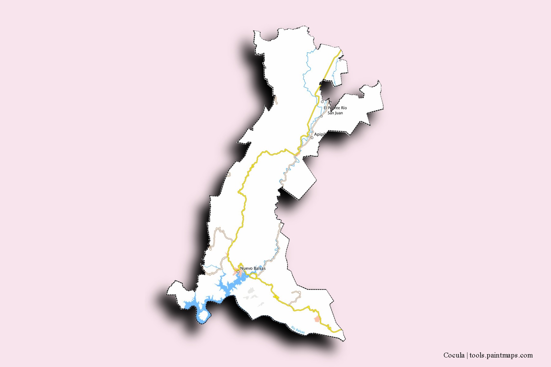 Cocula neighborhoods and villages map with 3D shadow effect