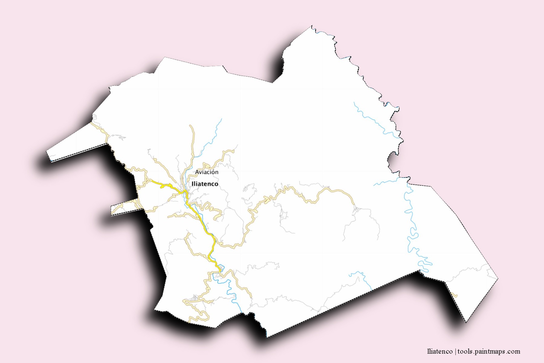 Iliatenco neighborhoods and villages map with 3D shadow effect