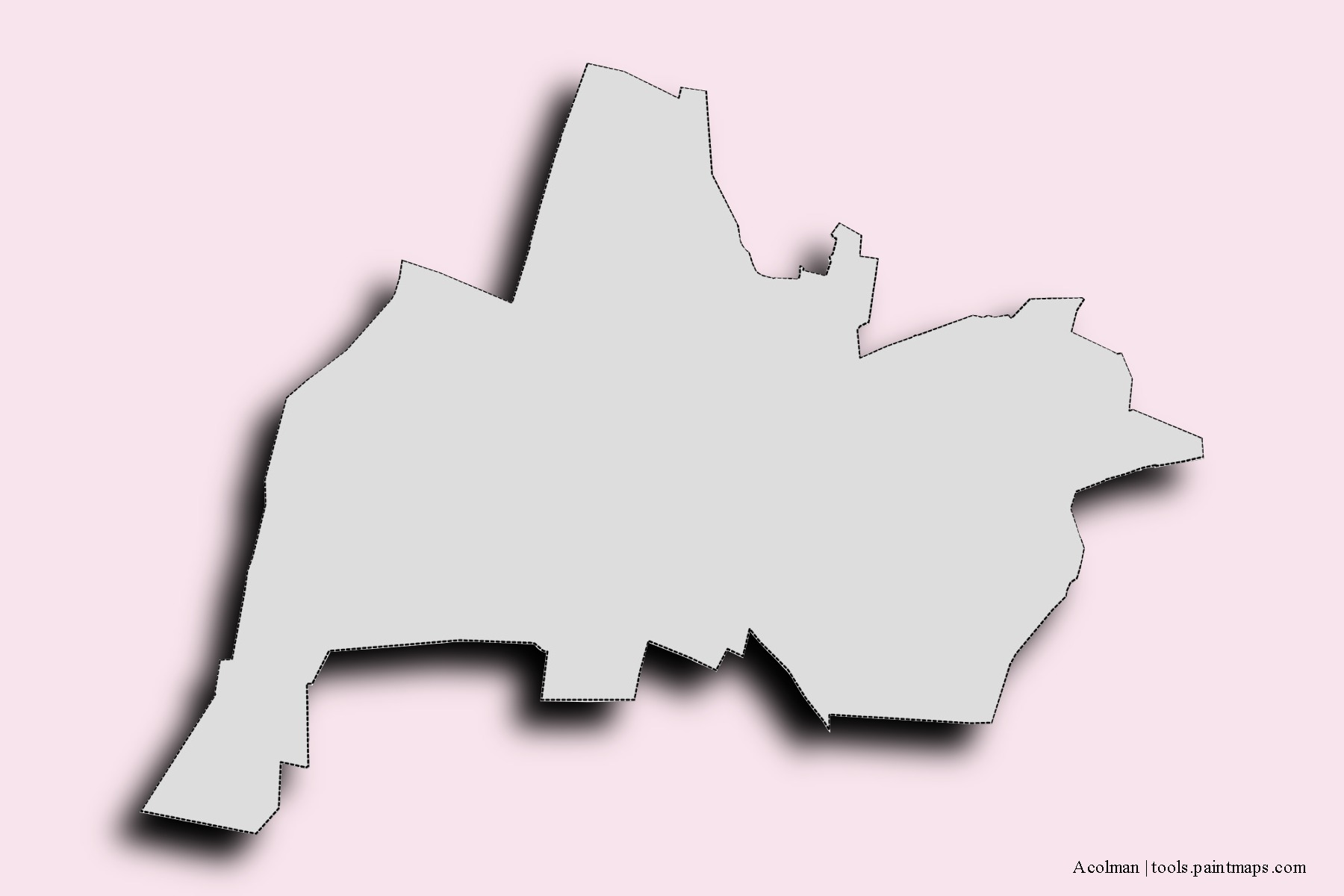 Mapa de barrios y pueblos de Acolman con efecto de sombra 3D