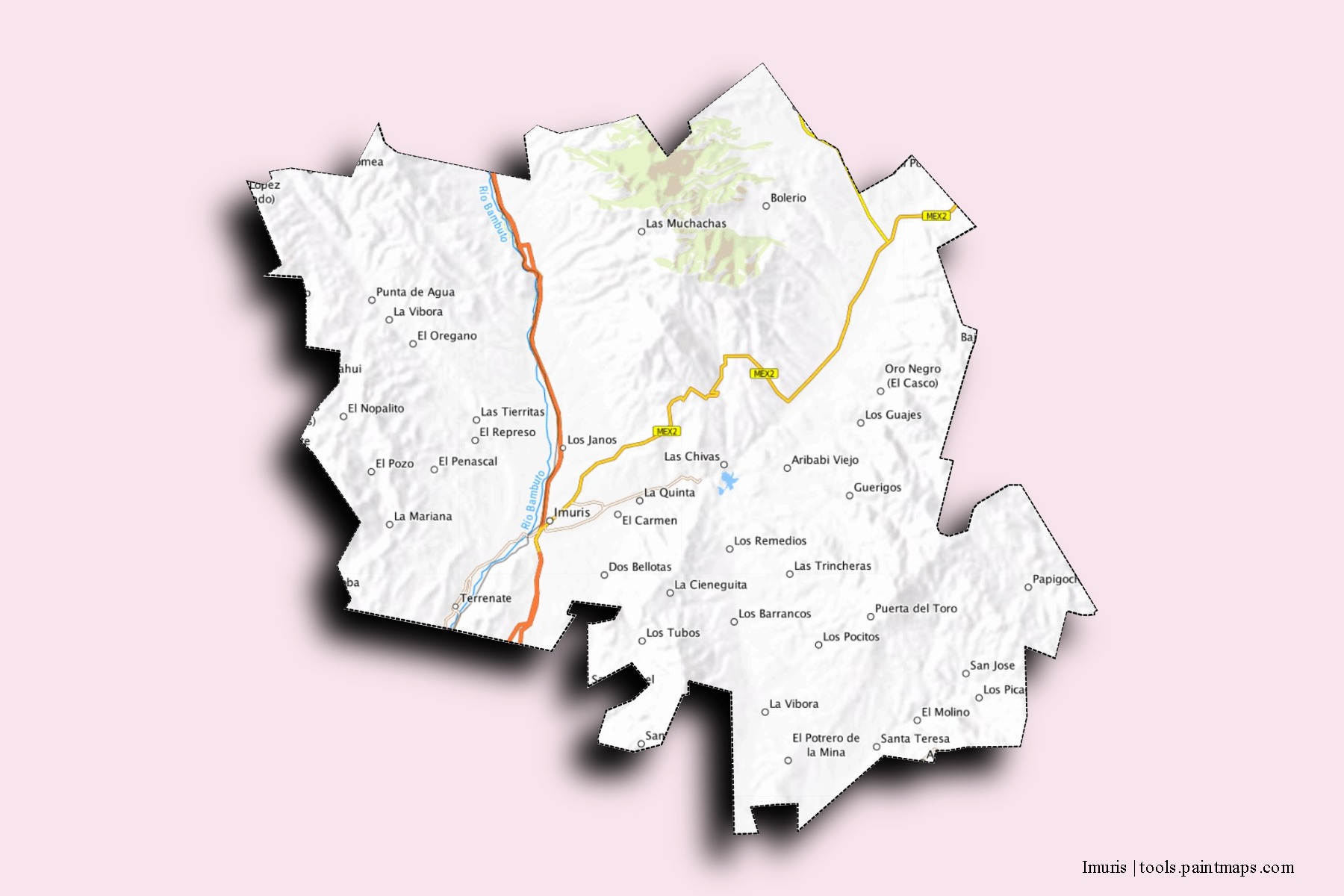 Imuris neighborhoods and villages map with 3D shadow effect