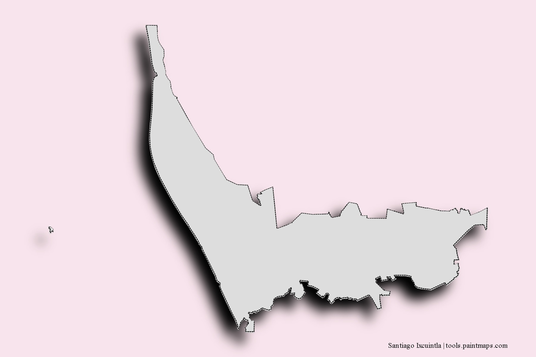 Santiago Ixcuintla neighborhoods and villages map with 3D shadow effect