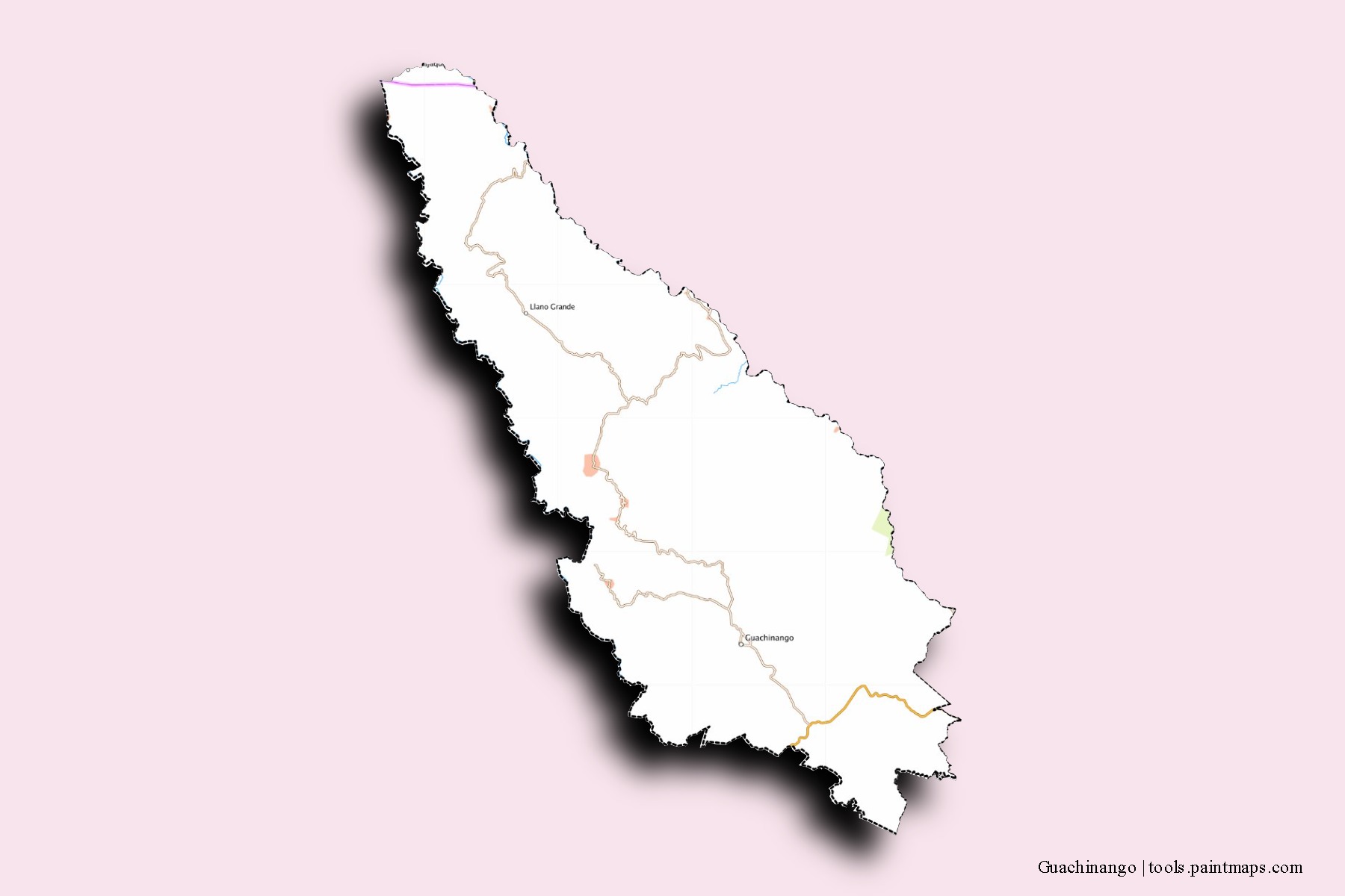 Mapa de barrios y pueblos de Guachinango con efecto de sombra 3D