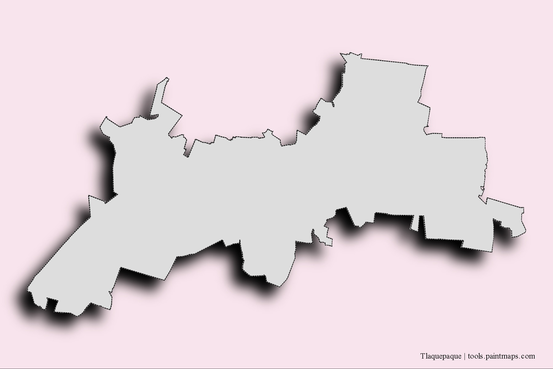 Mapa de barrios y pueblos de Tlaquepaque con efecto de sombra 3D