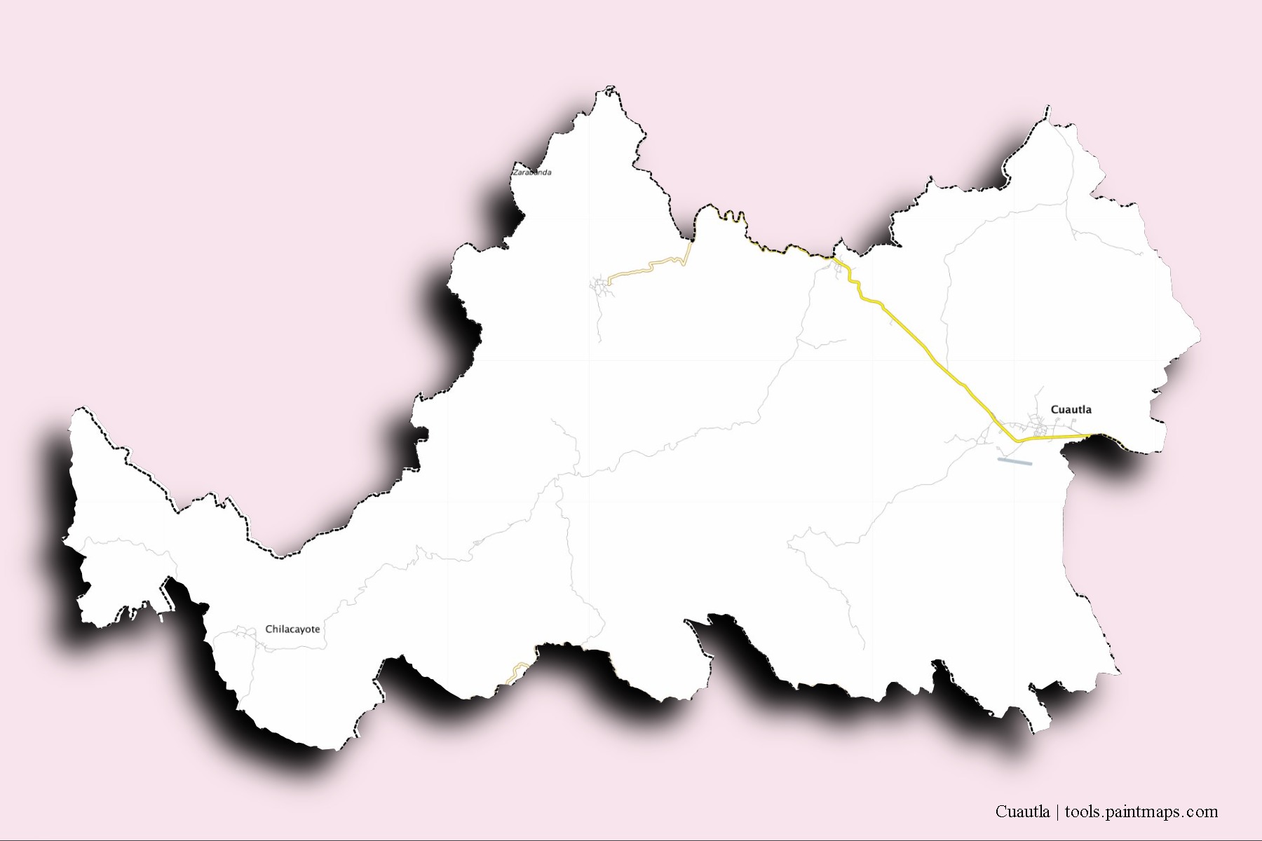 Cuautla neighborhoods and villages map with 3D shadow effect