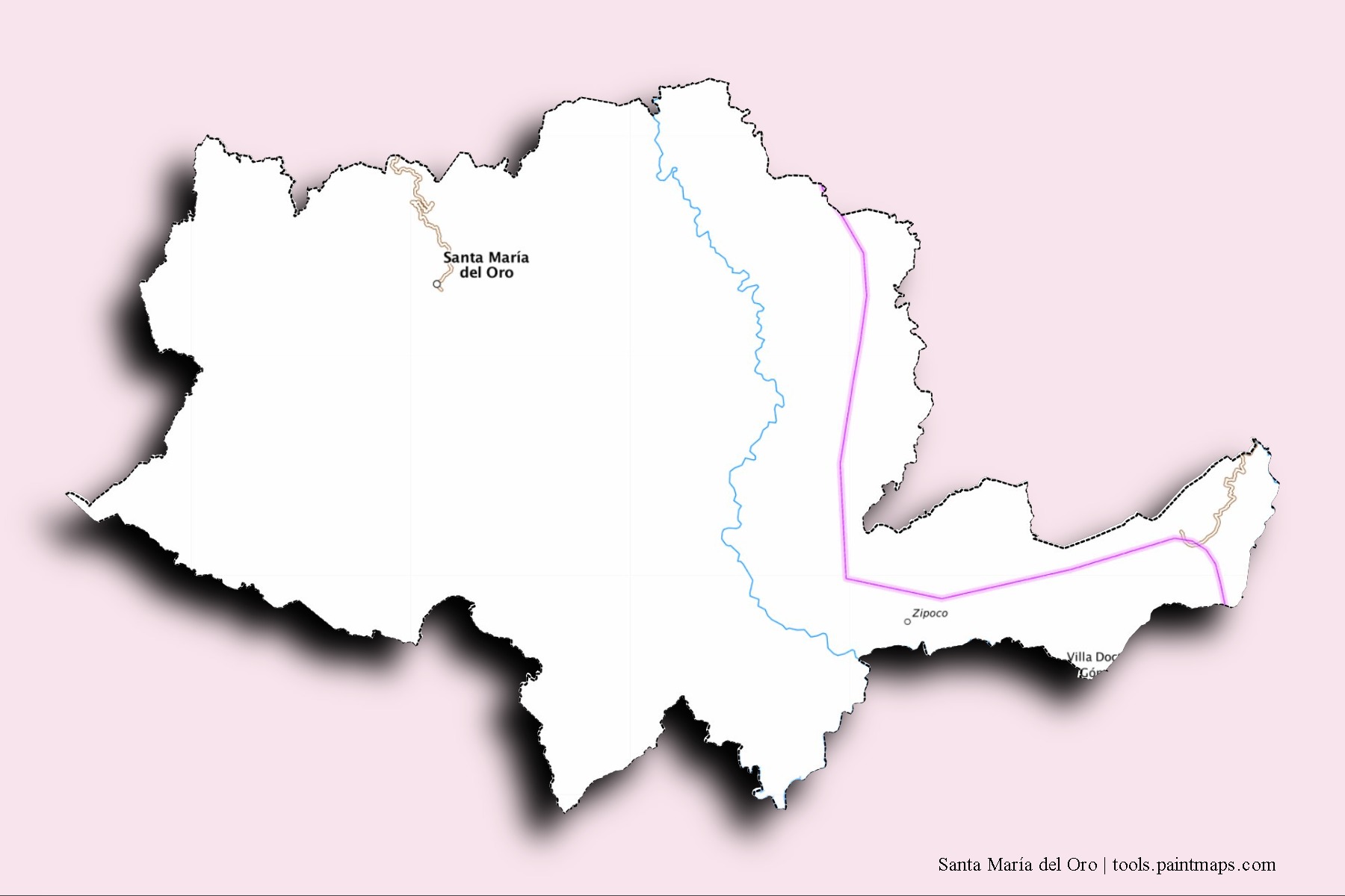 3D gölge efektli Santa María del Oro mahalleleri ve köyleri haritası