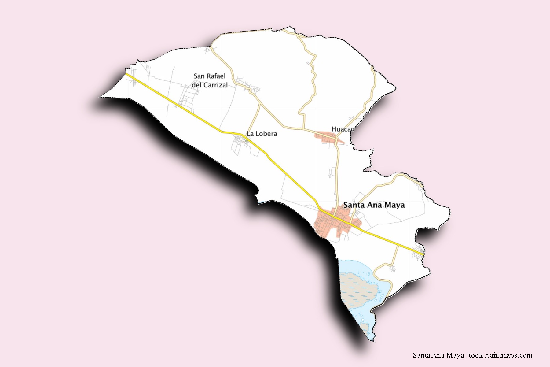 Santa Ana Maya neighborhoods and villages map with 3D shadow effect