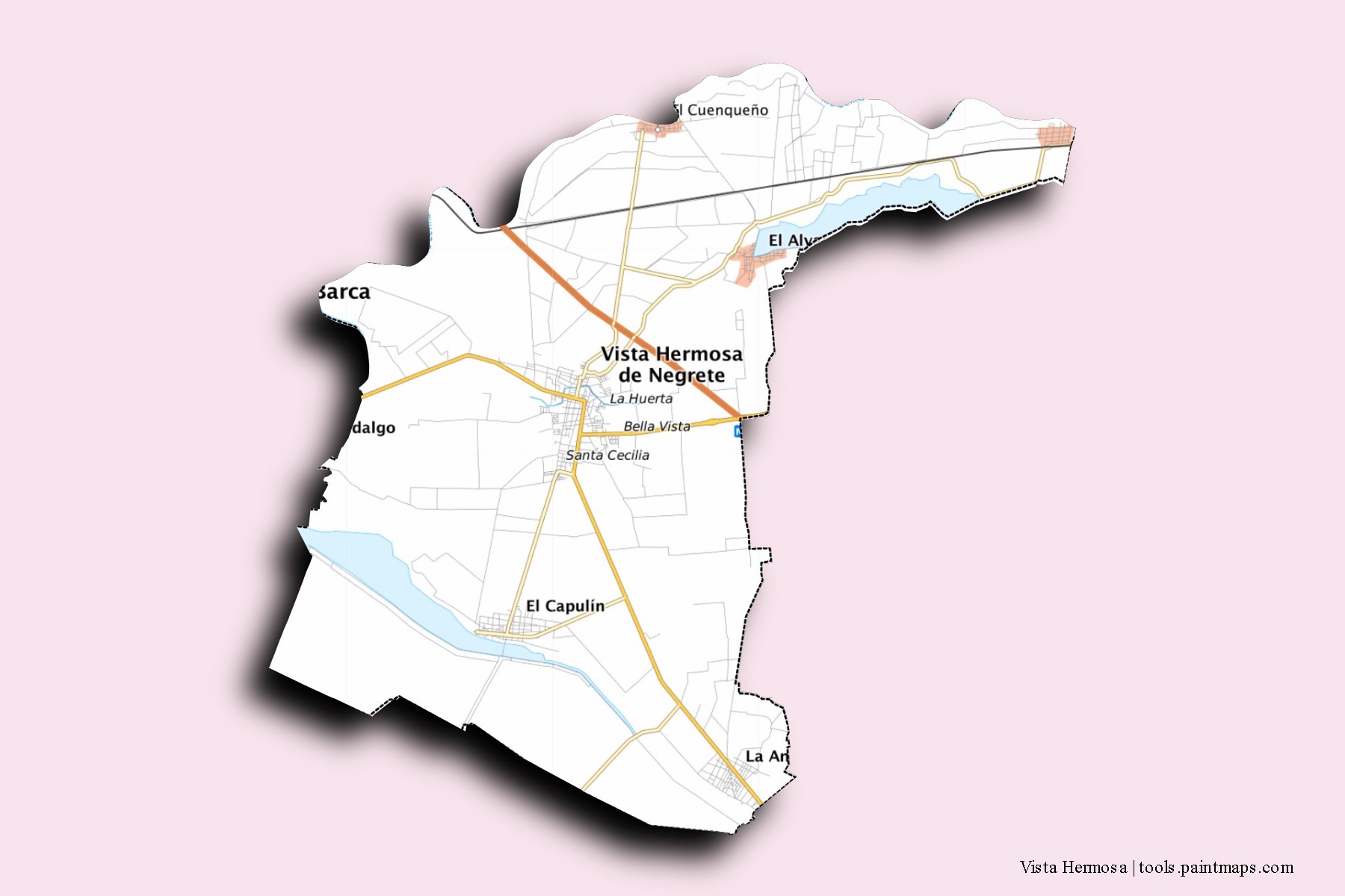 Mapa de barrios y pueblos de Vista Hermosa con efecto de sombra 3D