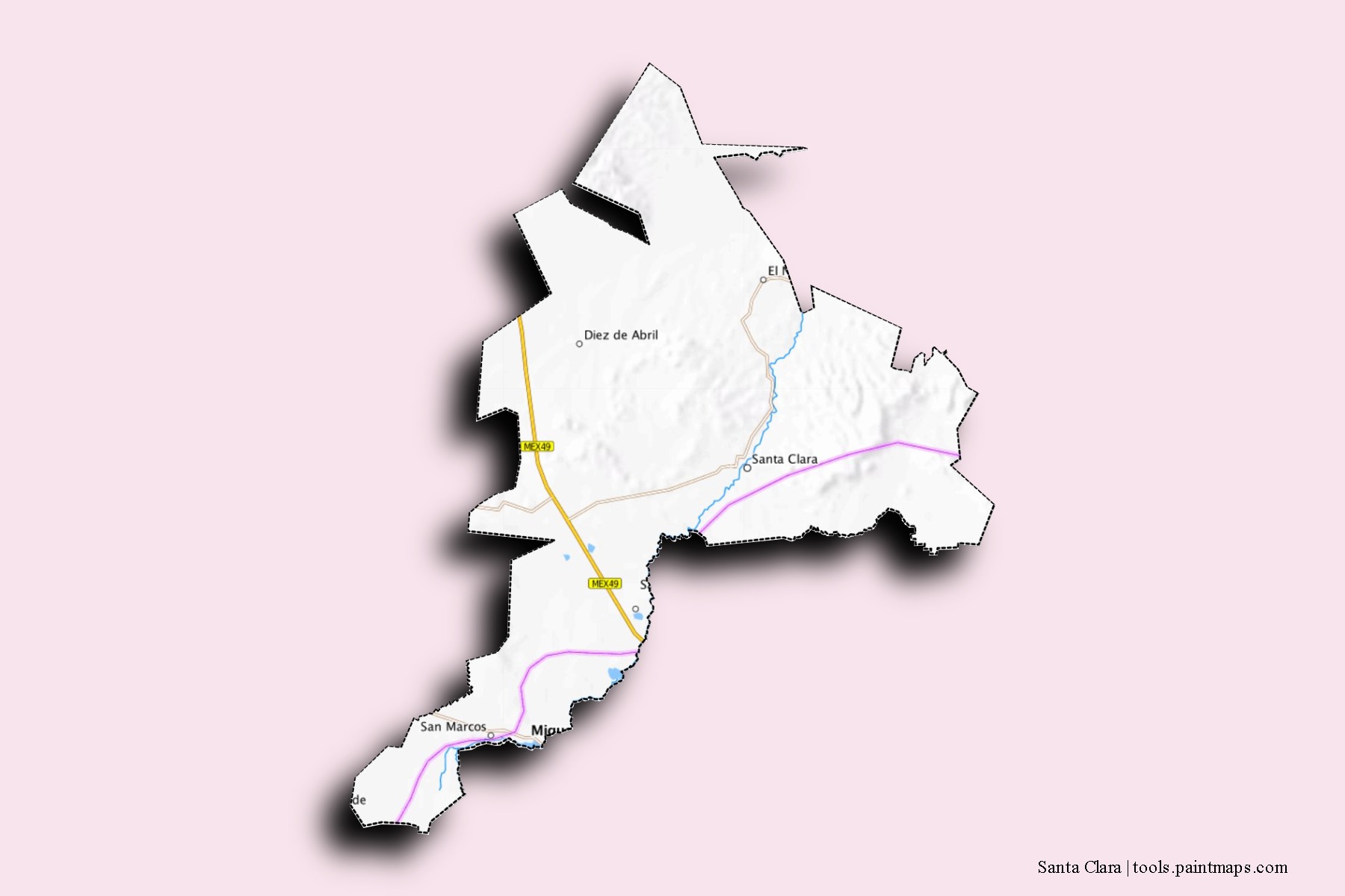 Mapa de barrios y pueblos de Santa Clara con efecto de sombra 3D