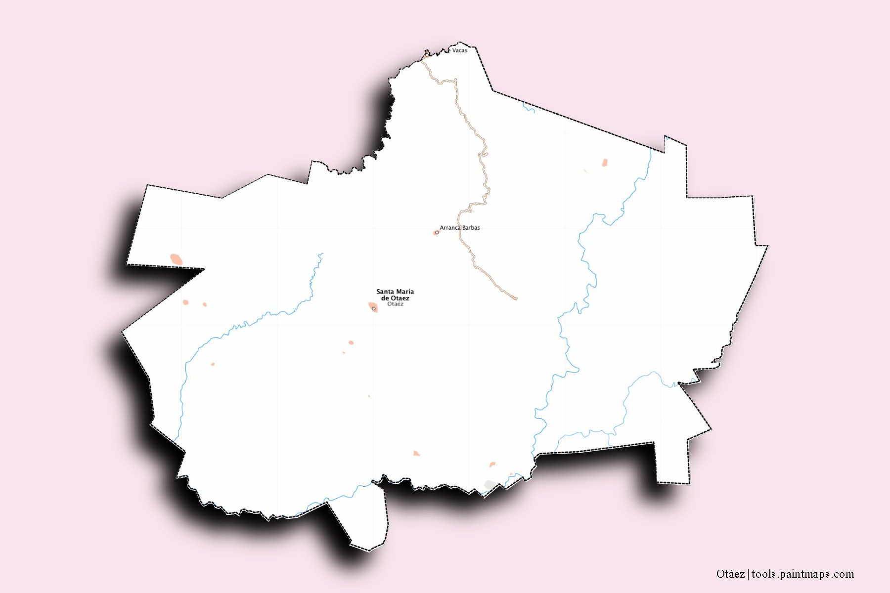 Mapa de barrios y pueblos de Otáez con efecto de sombra 3D