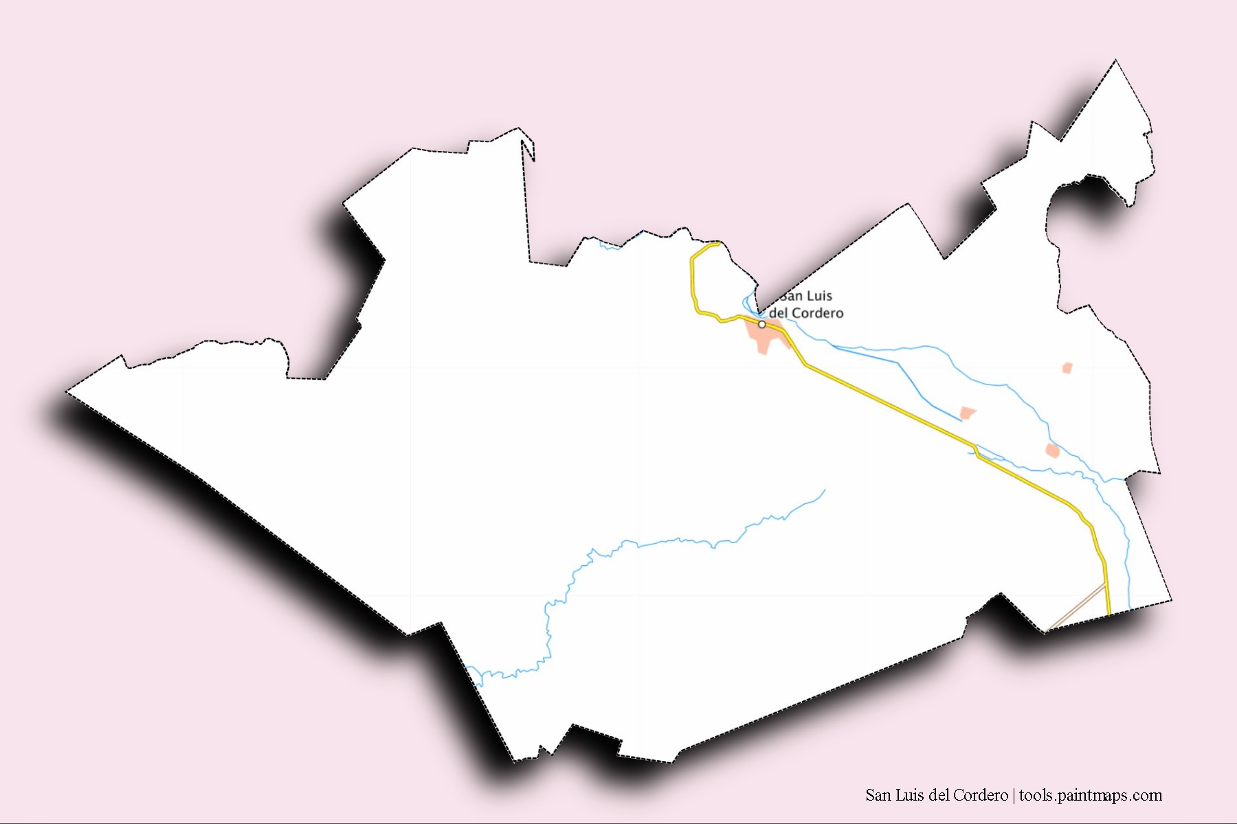 San Luis de Cordero neighborhoods and villages map with 3D shadow effect