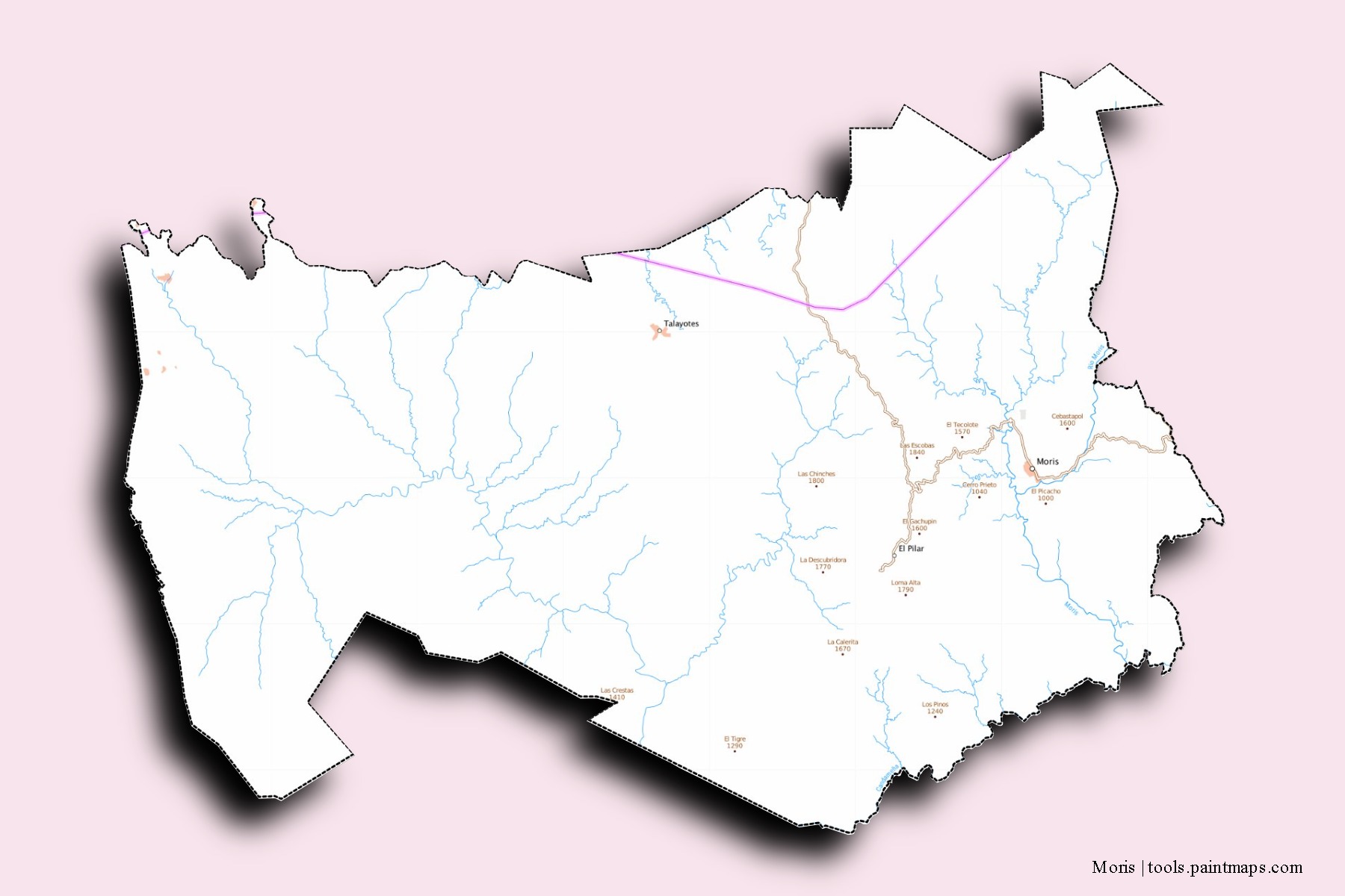 Moris neighborhoods and villages map with 3D shadow effect